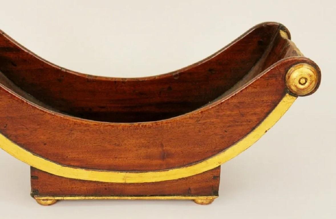 Gilt Regency Mahogany Sleigh Planter/Display Bowl For Sale