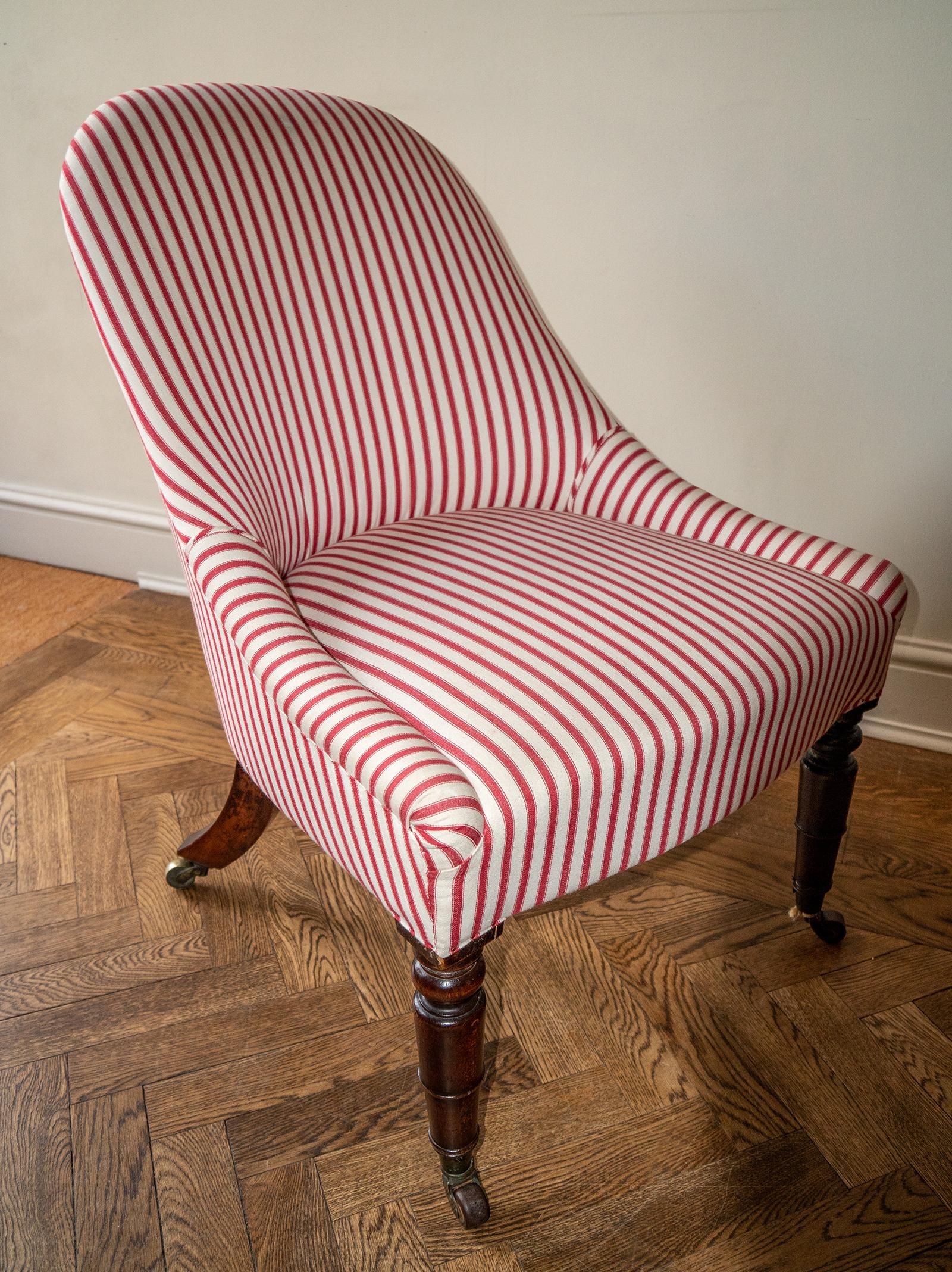 English Regency Mahogany Slipper Chair in Red Stripe, Circa 1810