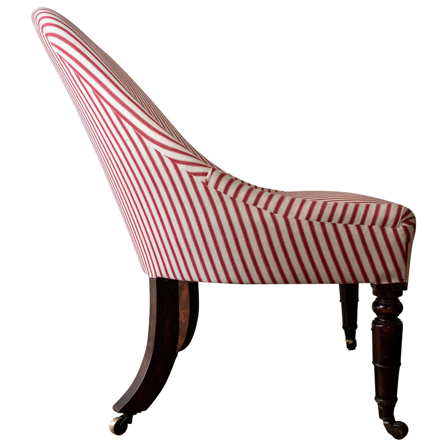 Regency Mahogany Slipper Chair in Red Stripe, Circa 1810