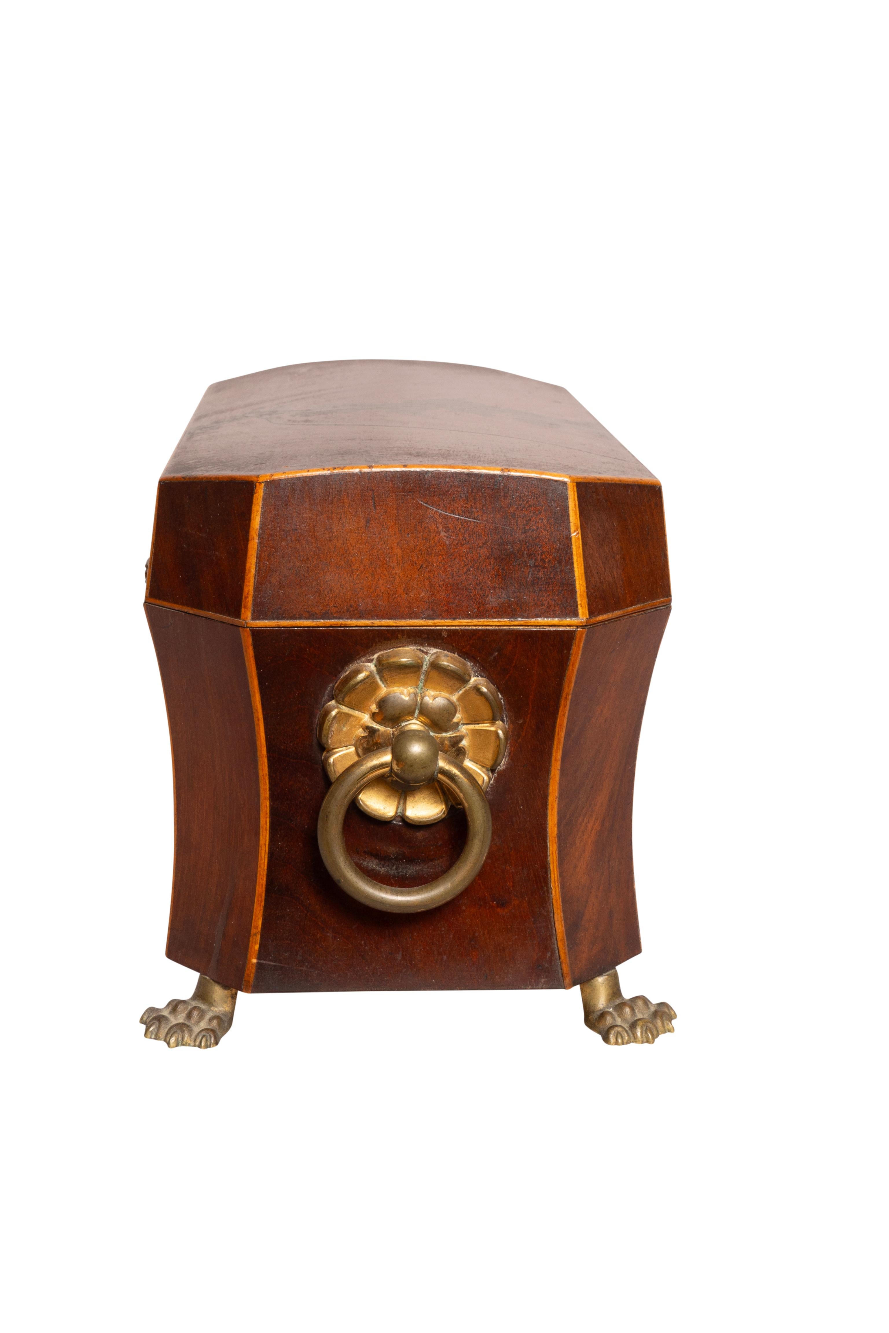 Regency Mahogany Tea Caddy With Cut Glass Containers In Good Condition For Sale In Essex, MA