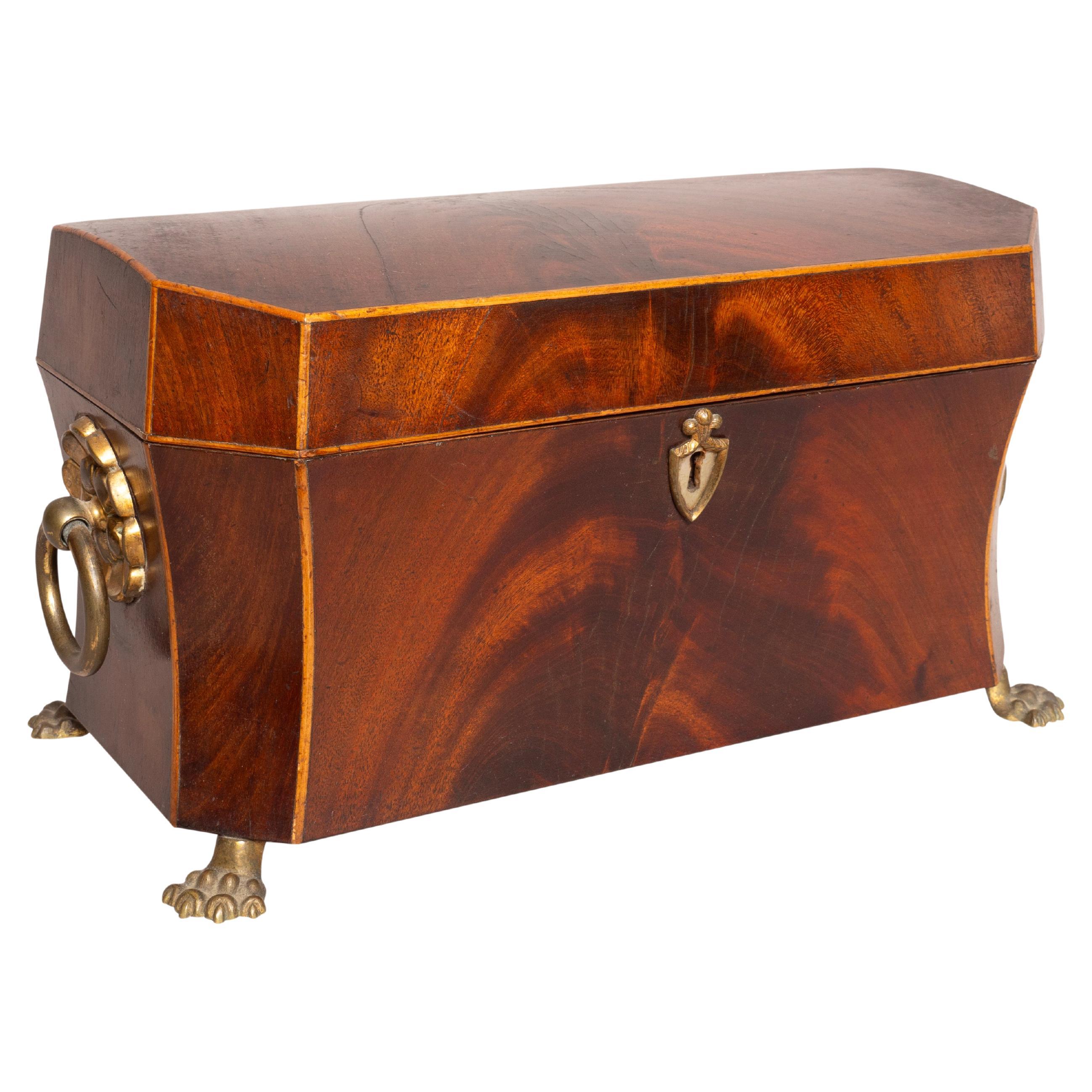 Regency Mahogany Tea Caddy With Cut Glass Containers For Sale