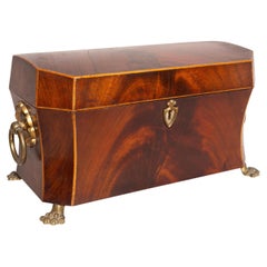 Regency Mahogany Tea Caddy With Cut Glass Containers
