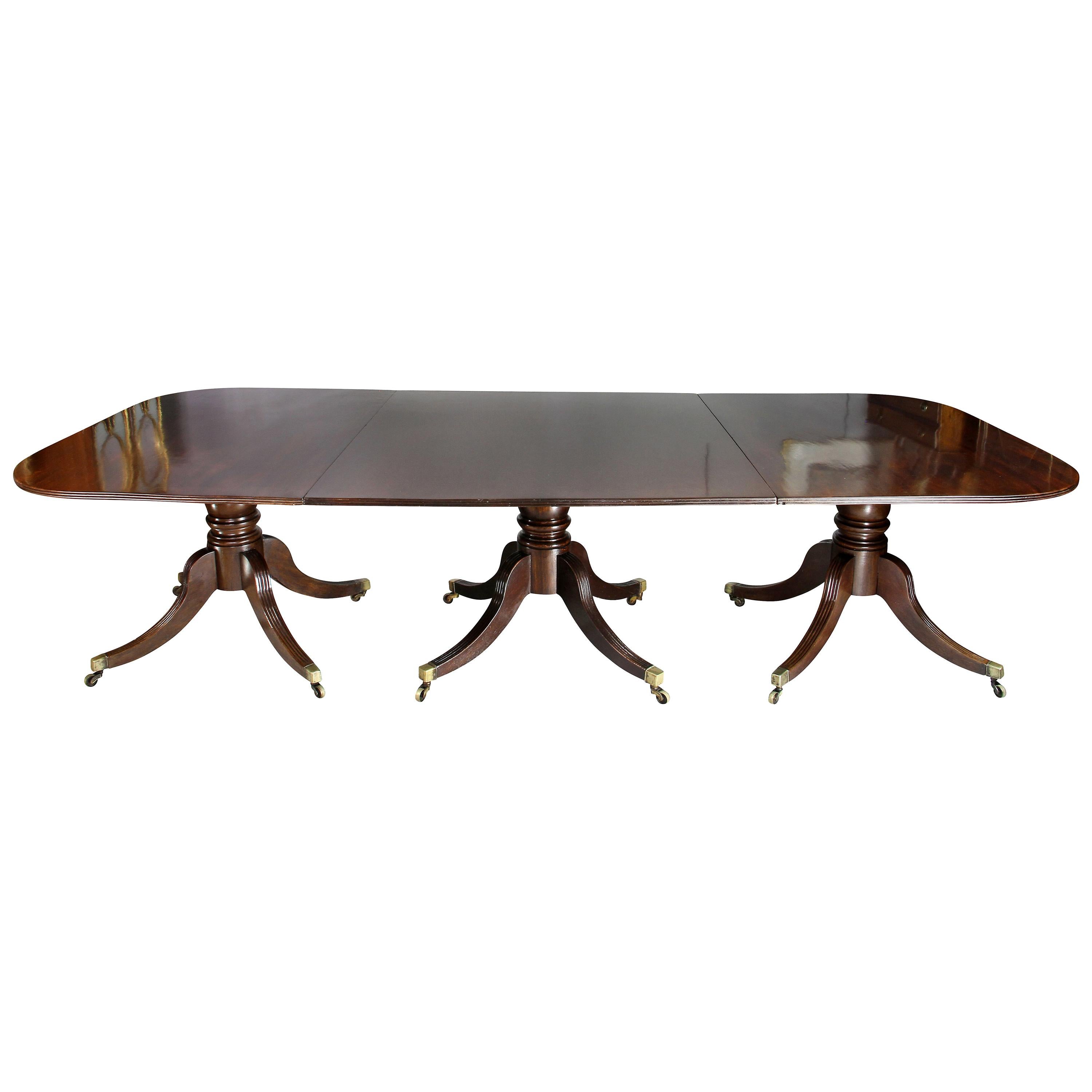 Regency Style Mahogany Three Pedestal Dining Table For Sale at 1stDibs