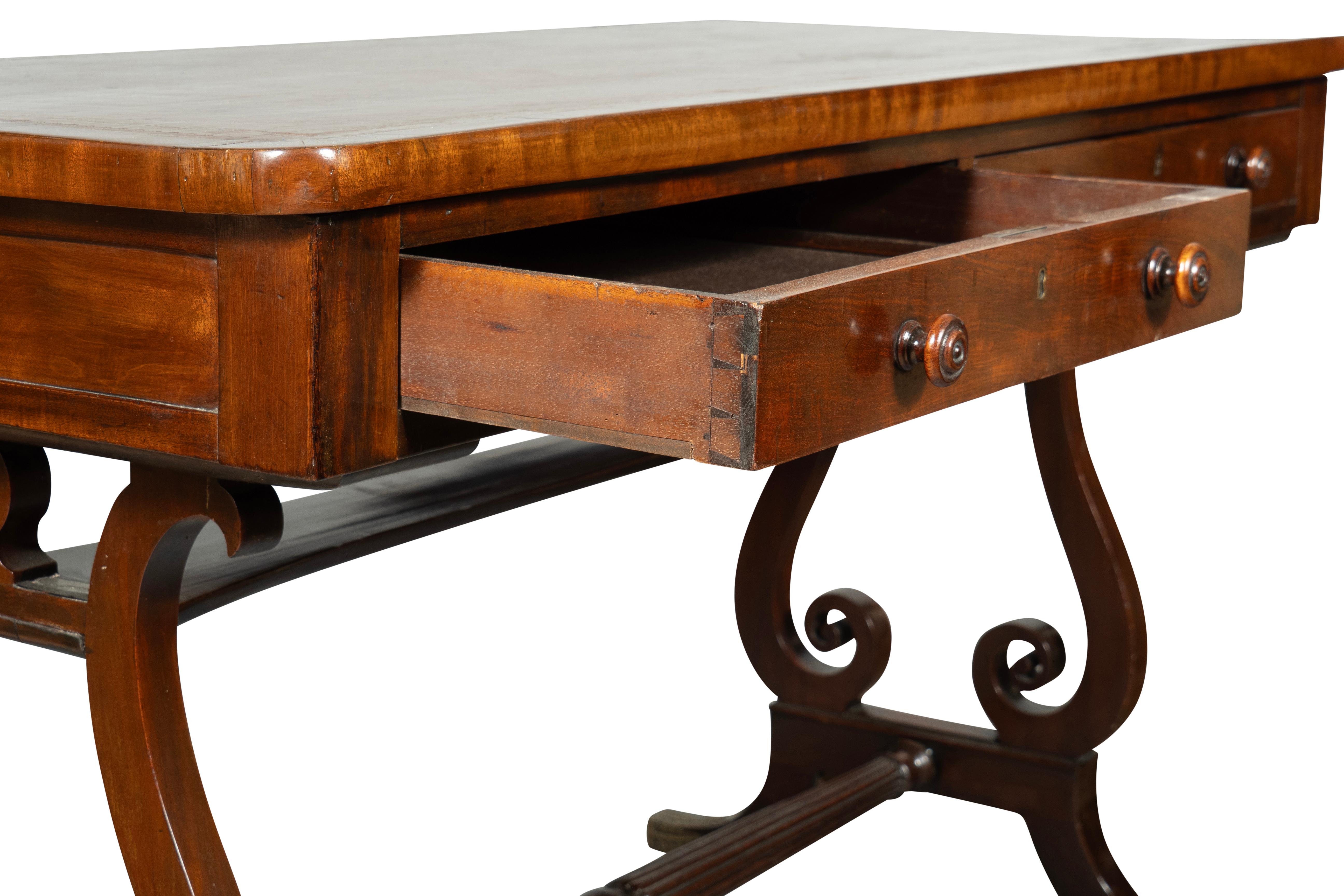 Regency Mahogany Trestle Base Writing Table For Sale 7