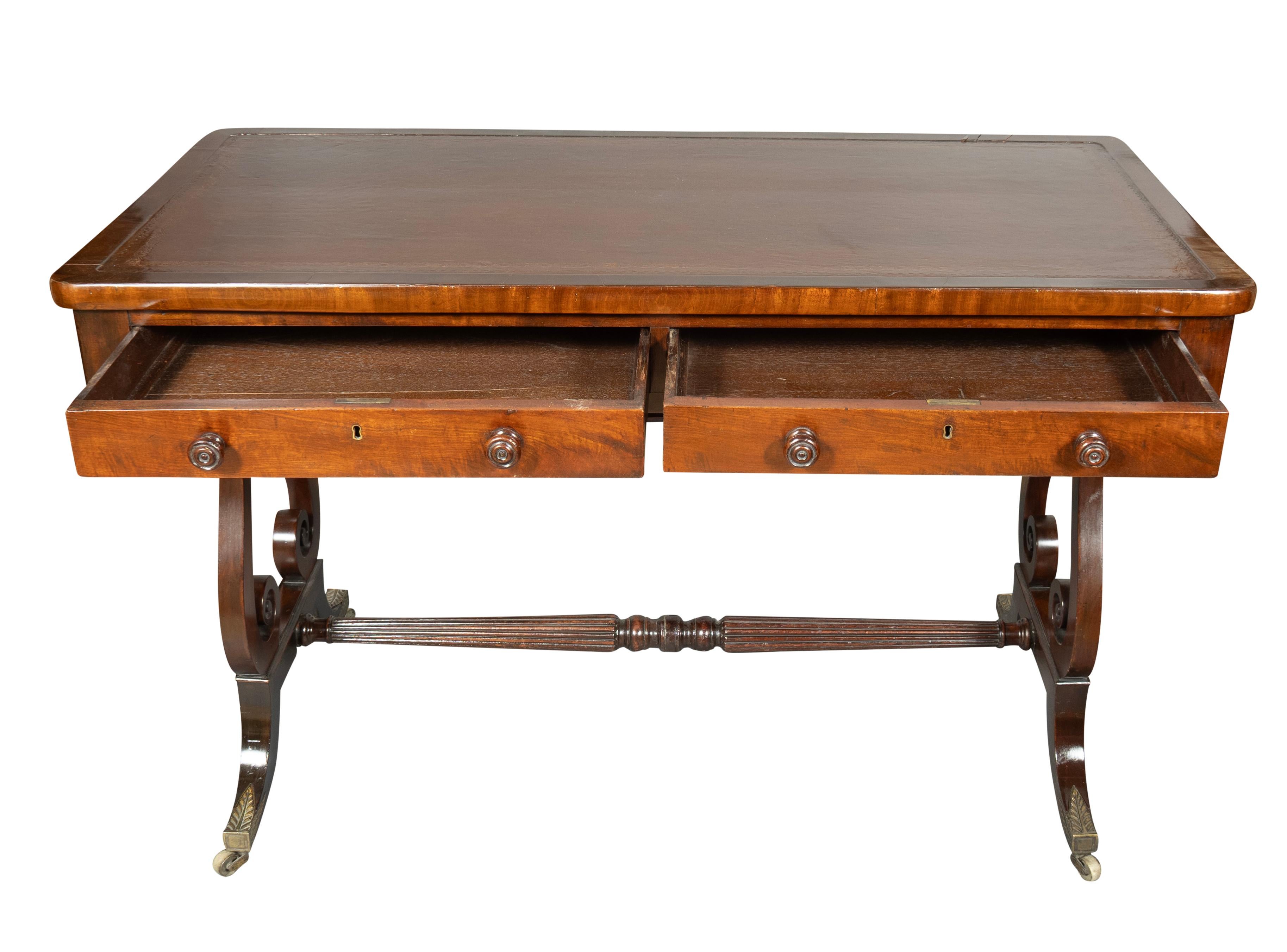 English Regency Mahogany Trestle Base Writing Table For Sale