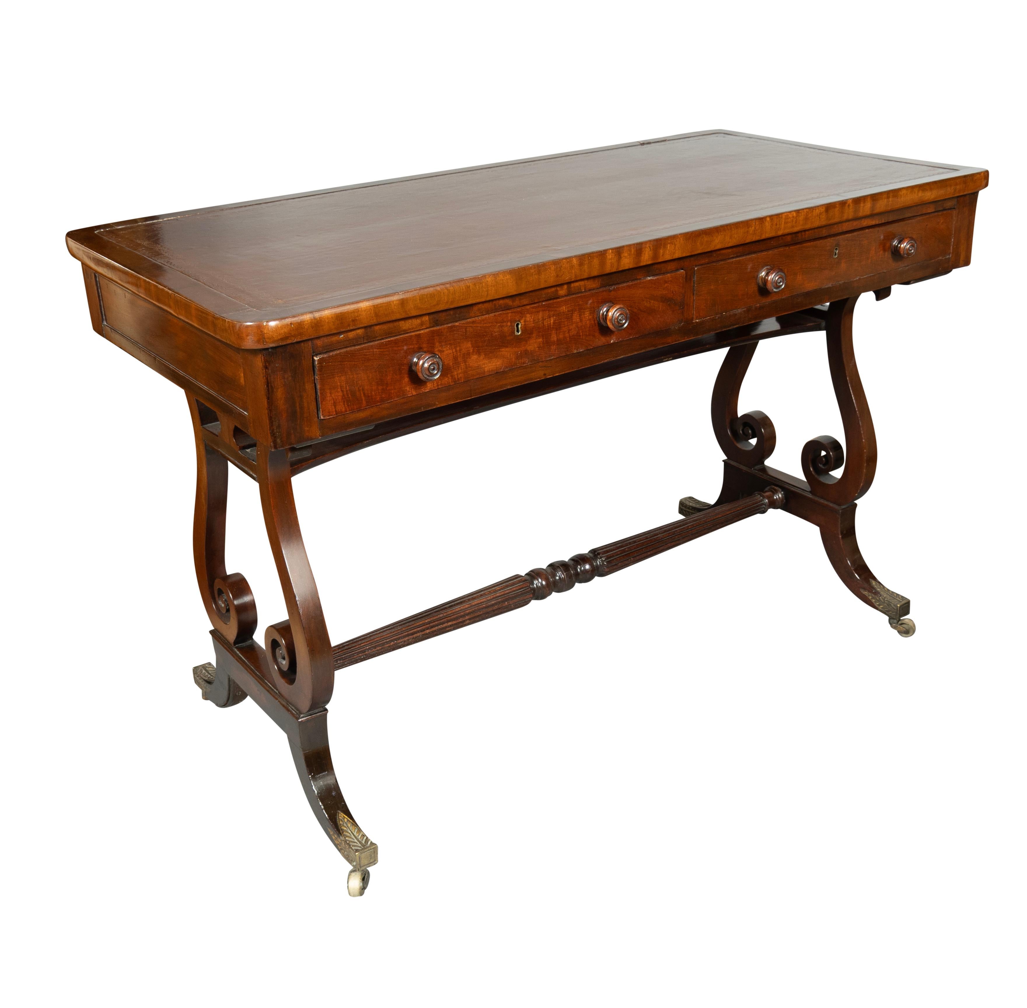 Regency Mahogany Trestle Base Writing Table In Good Condition For Sale In Essex, MA