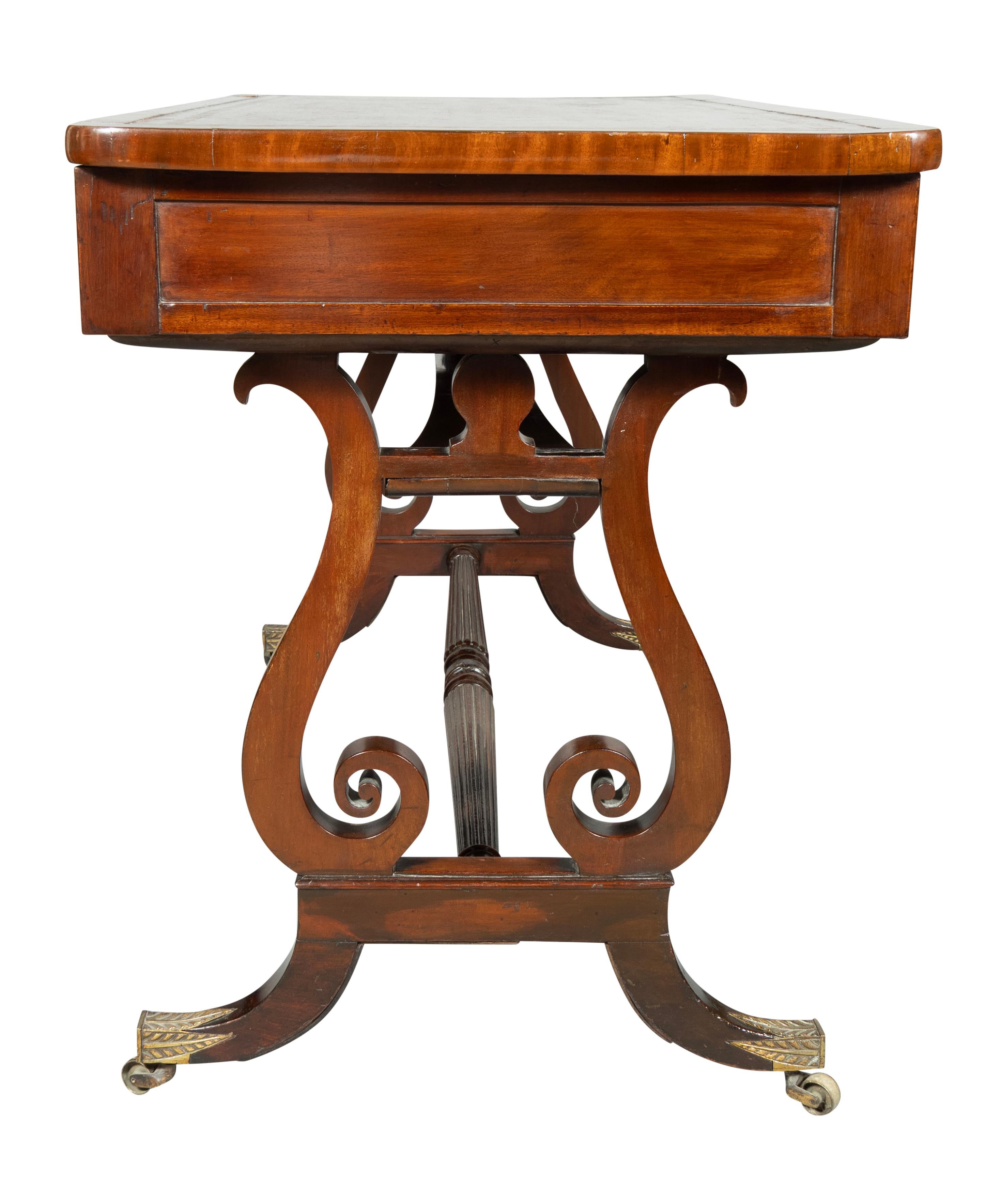 19th Century Regency Mahogany Trestle Base Writing Table For Sale