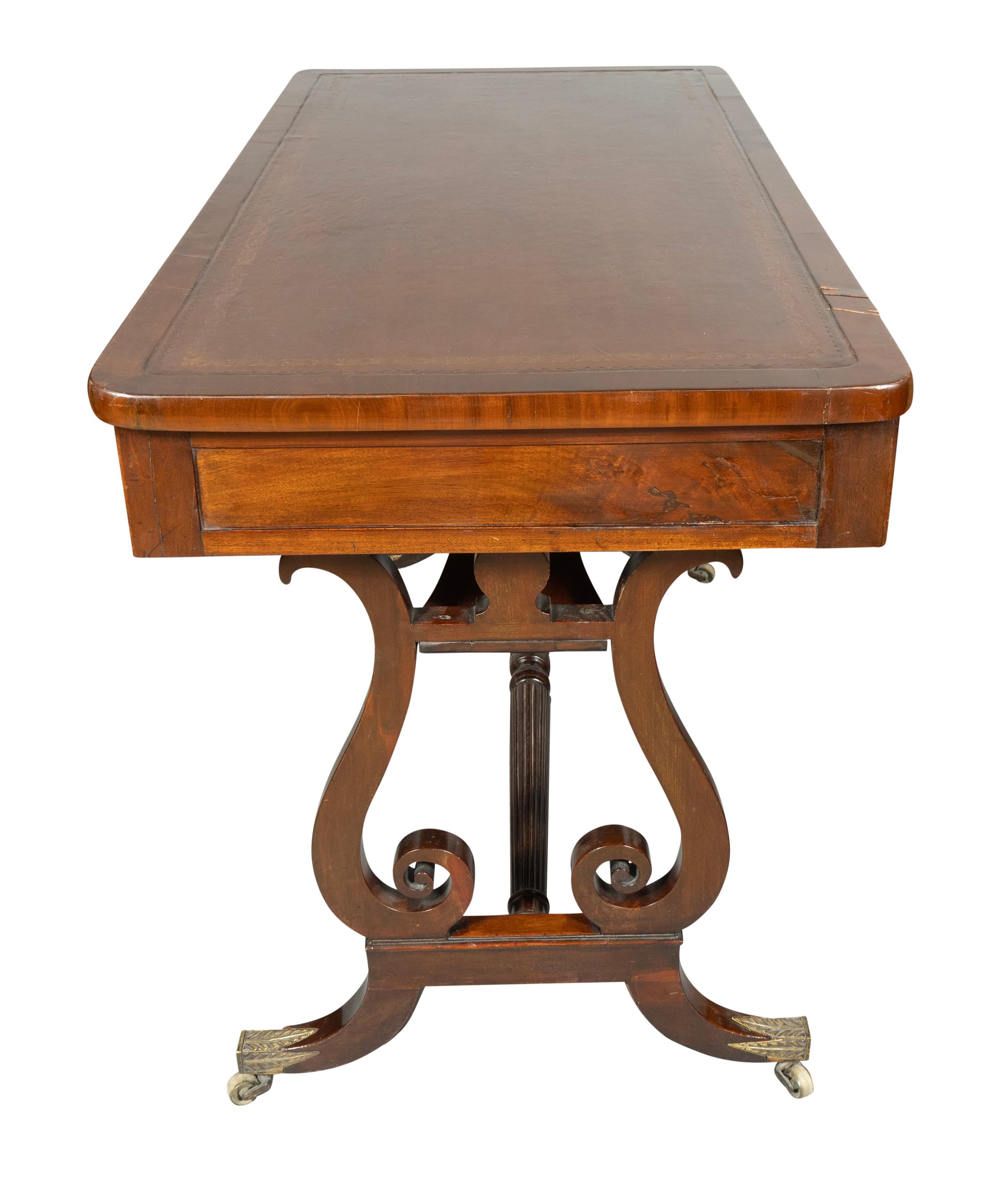 Regency Mahogany Trestle Base Writing Table For Sale 1