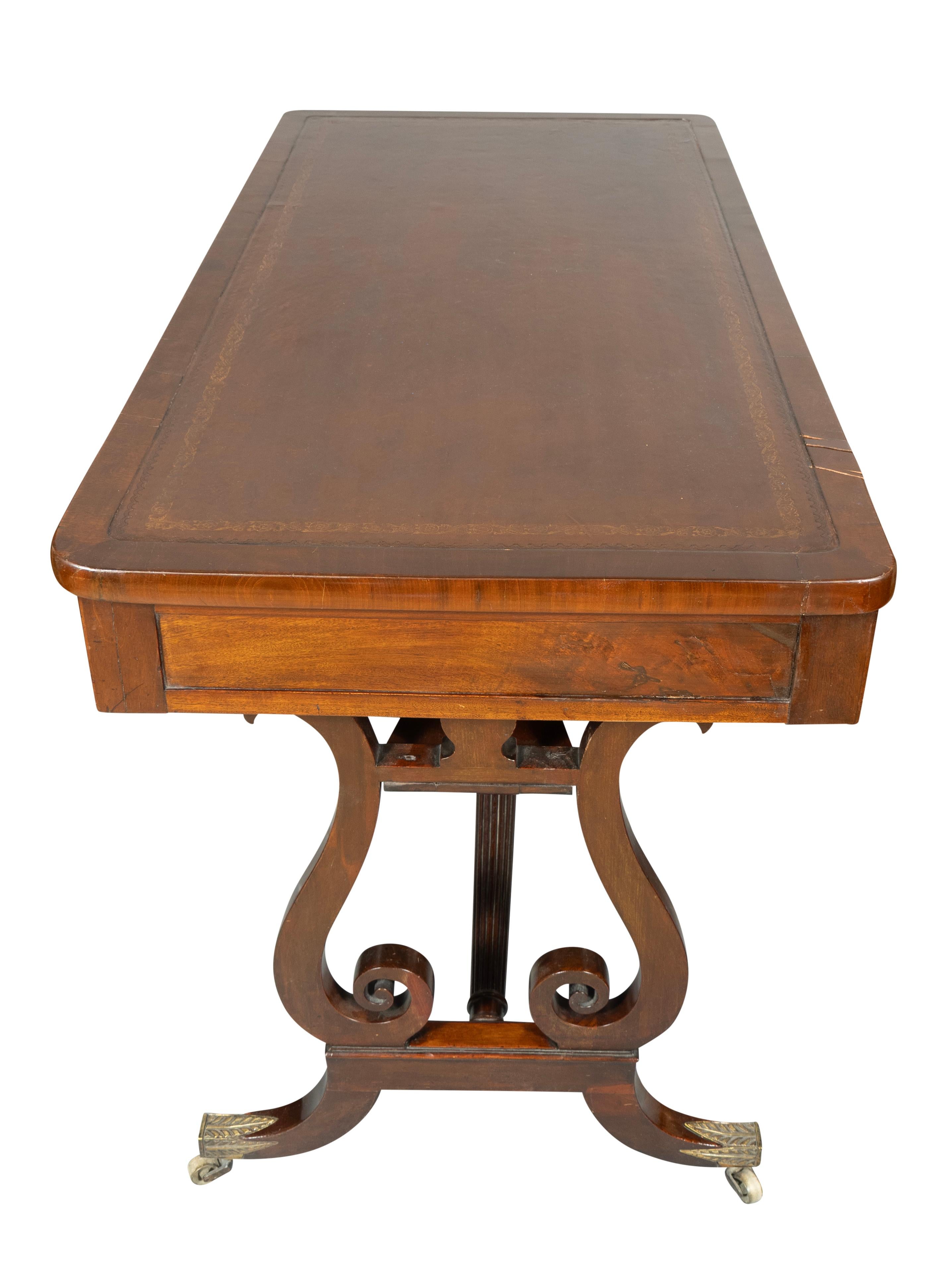 Regency Mahogany Trestle Base Writing Table For Sale 2