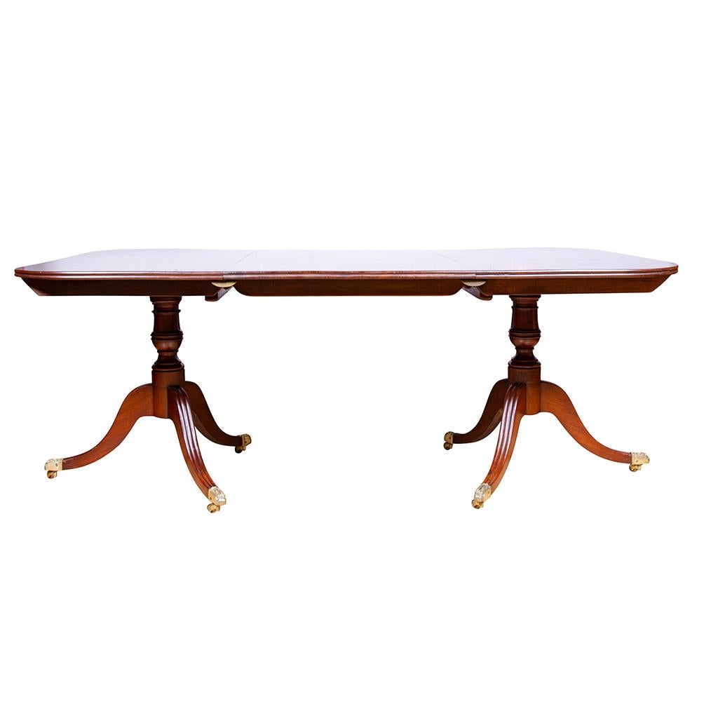 Regency Mahogany Two Pedestal Dining Table In Good Condition In Essex, MA