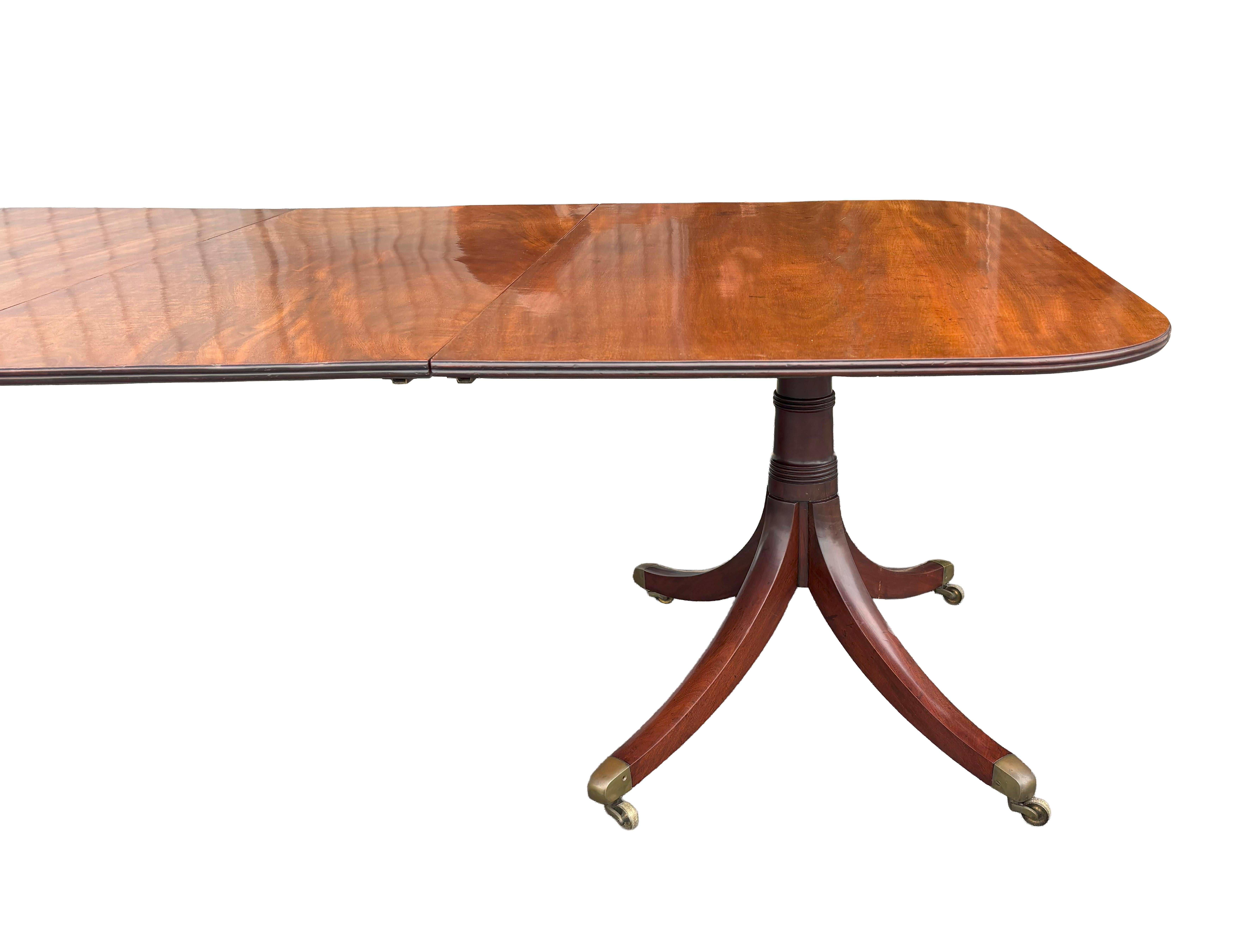 Brass Regency Mahogany Two Pedestal Dining Table For Sale
