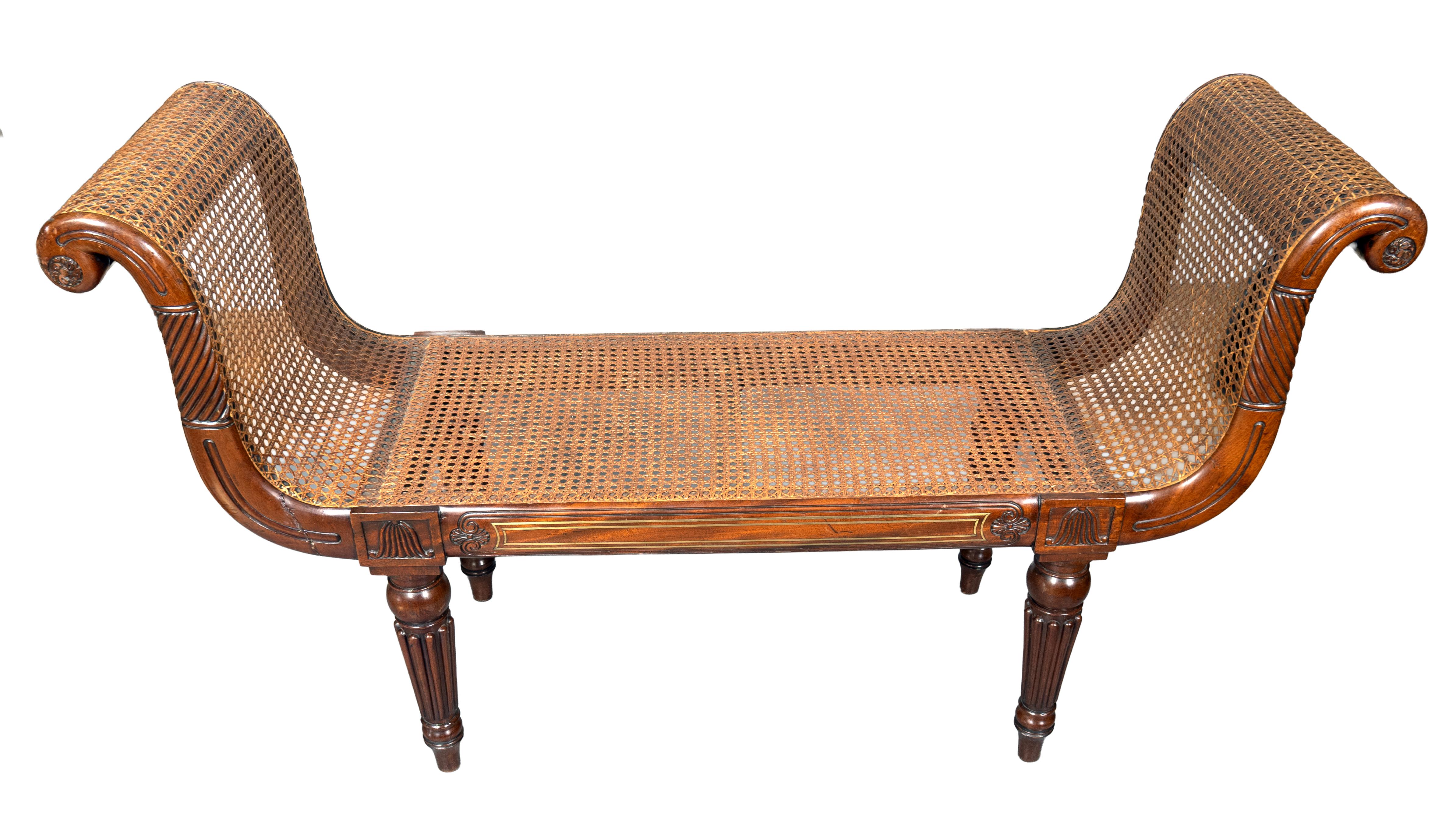 Brass Regency Mahogany Window Bench For Sale