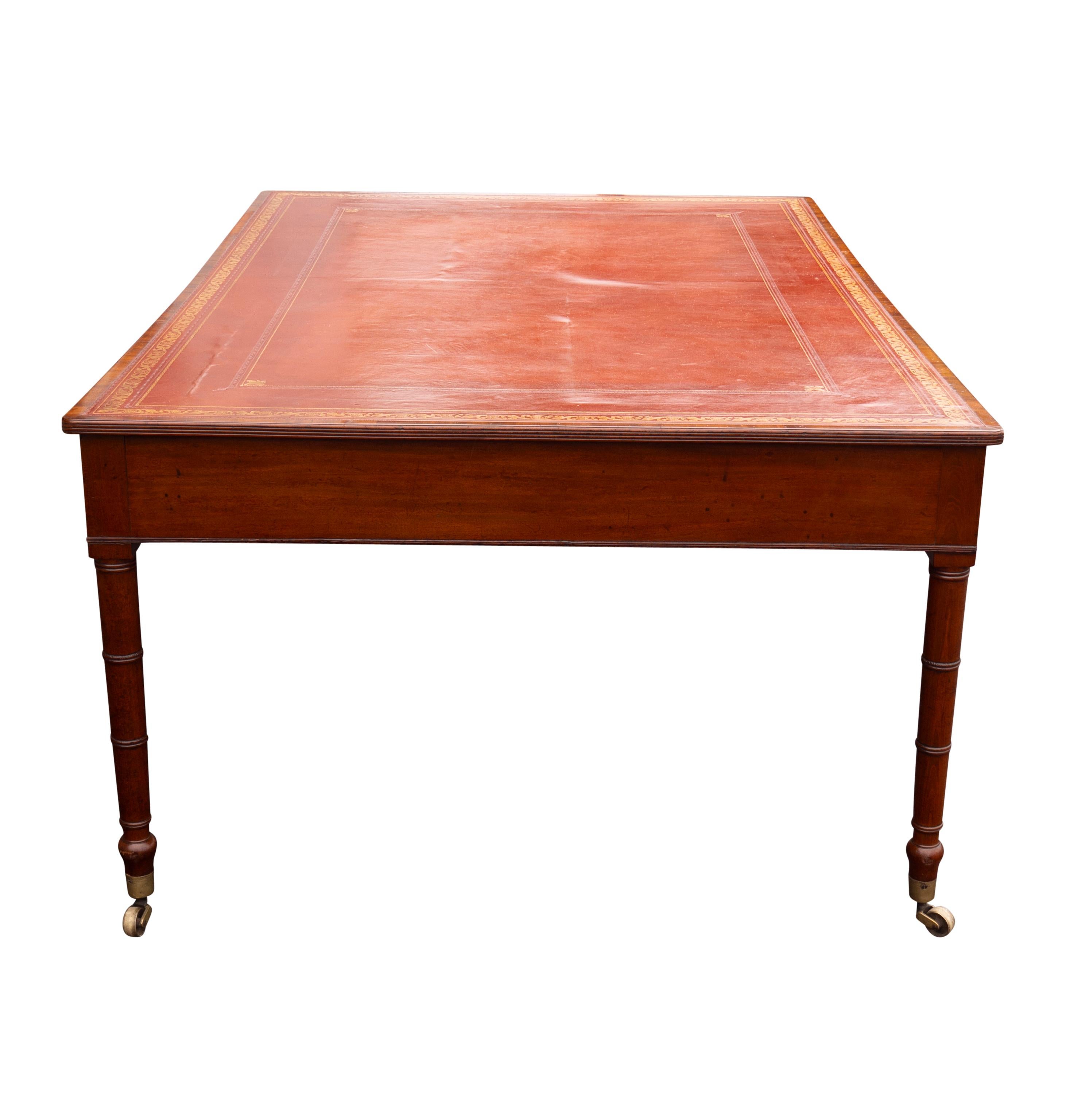 Brass Regency Mahogany Writing Table For Sale