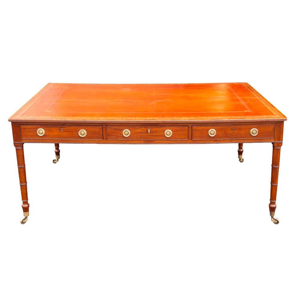 Brass Regency Mahogany Writing Table For Sale