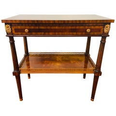 Regency Maitland Smith Brass Inlay on Mahogany Table with Side Extensions