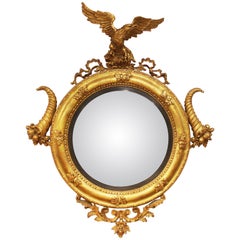 Regency Manner Convex Giltwood Mirror with Eagle and Cornucopias
