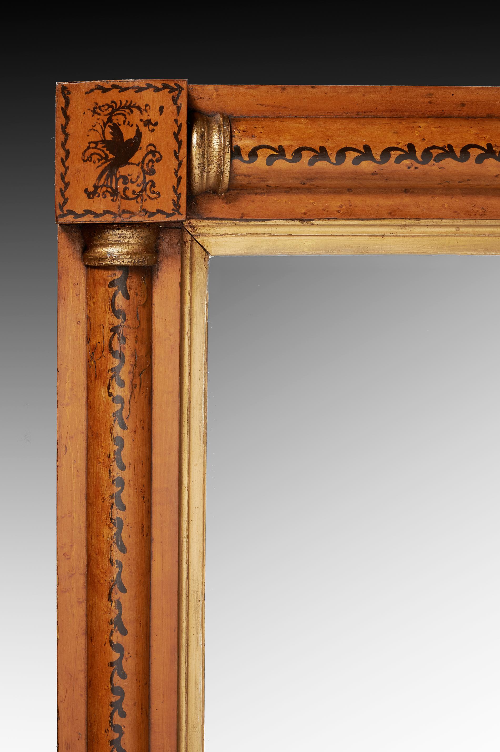 19th Century Regency Maple and Gilt Overmantle Mirror Retaining Original Plate