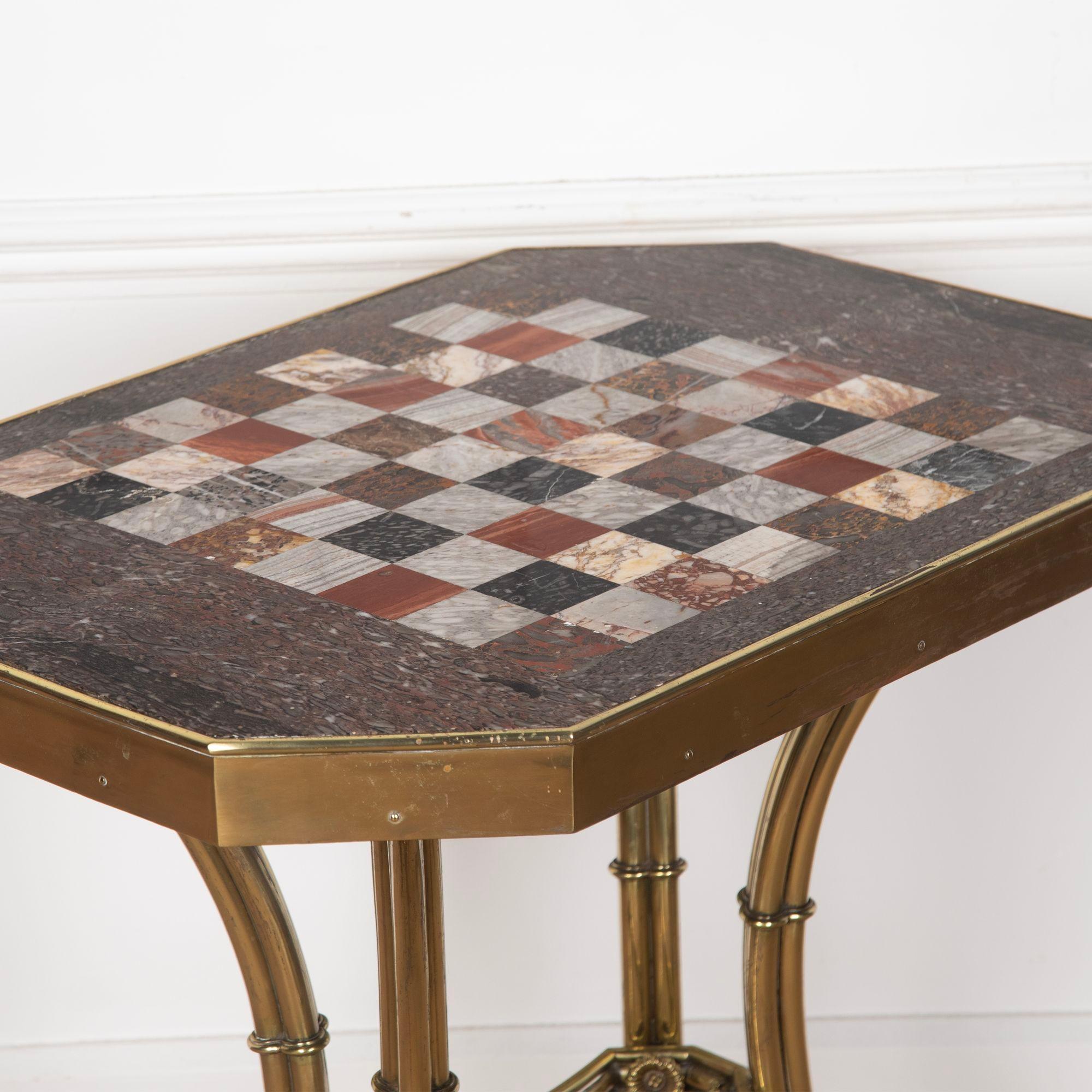 Brass Regency Marble and Gilt Chess Table For Sale
