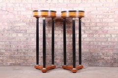Regency Marble-Top Pedestal Plant Stands, Pair