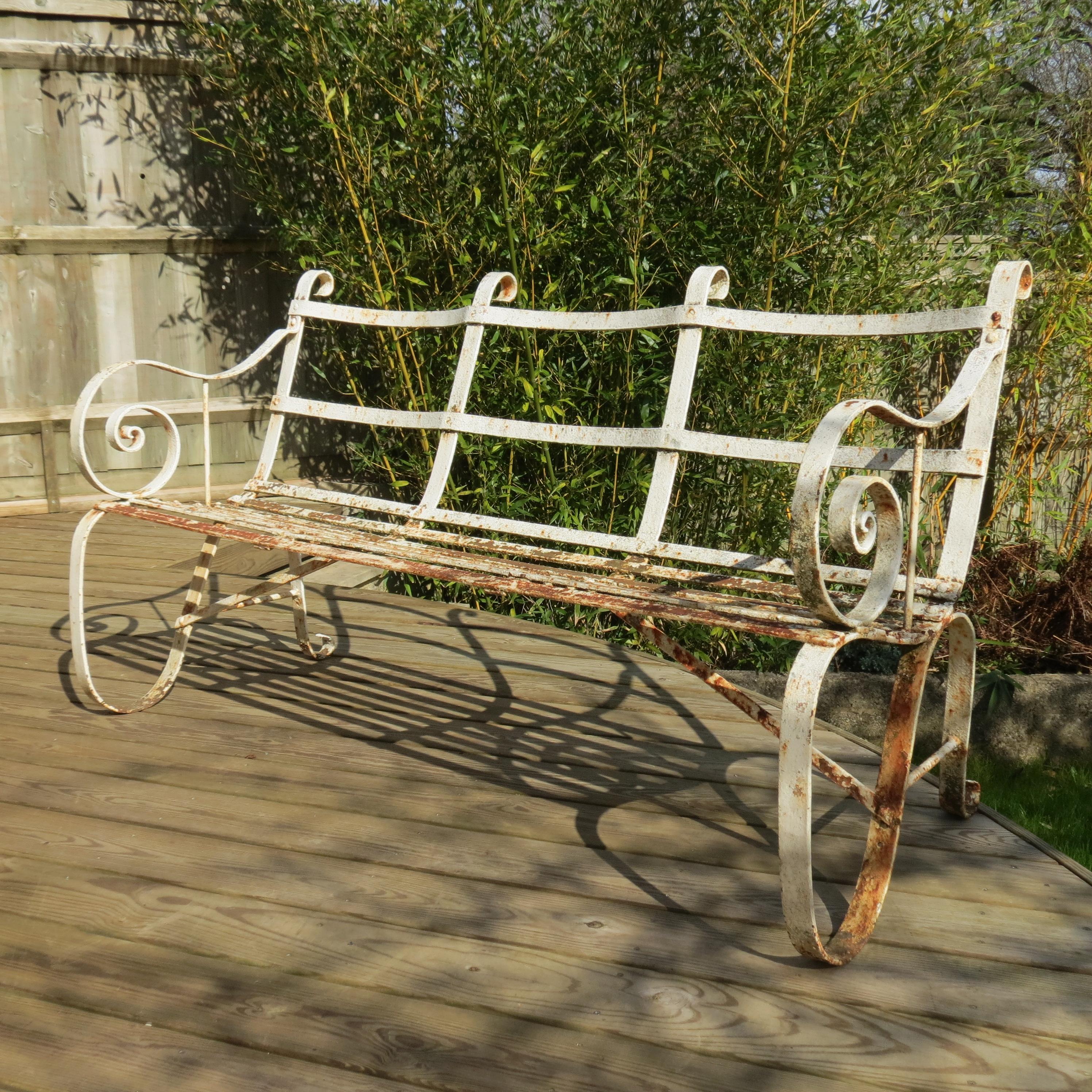Regency Metal White Painted Garden Bench, 19th Century 1820s 7