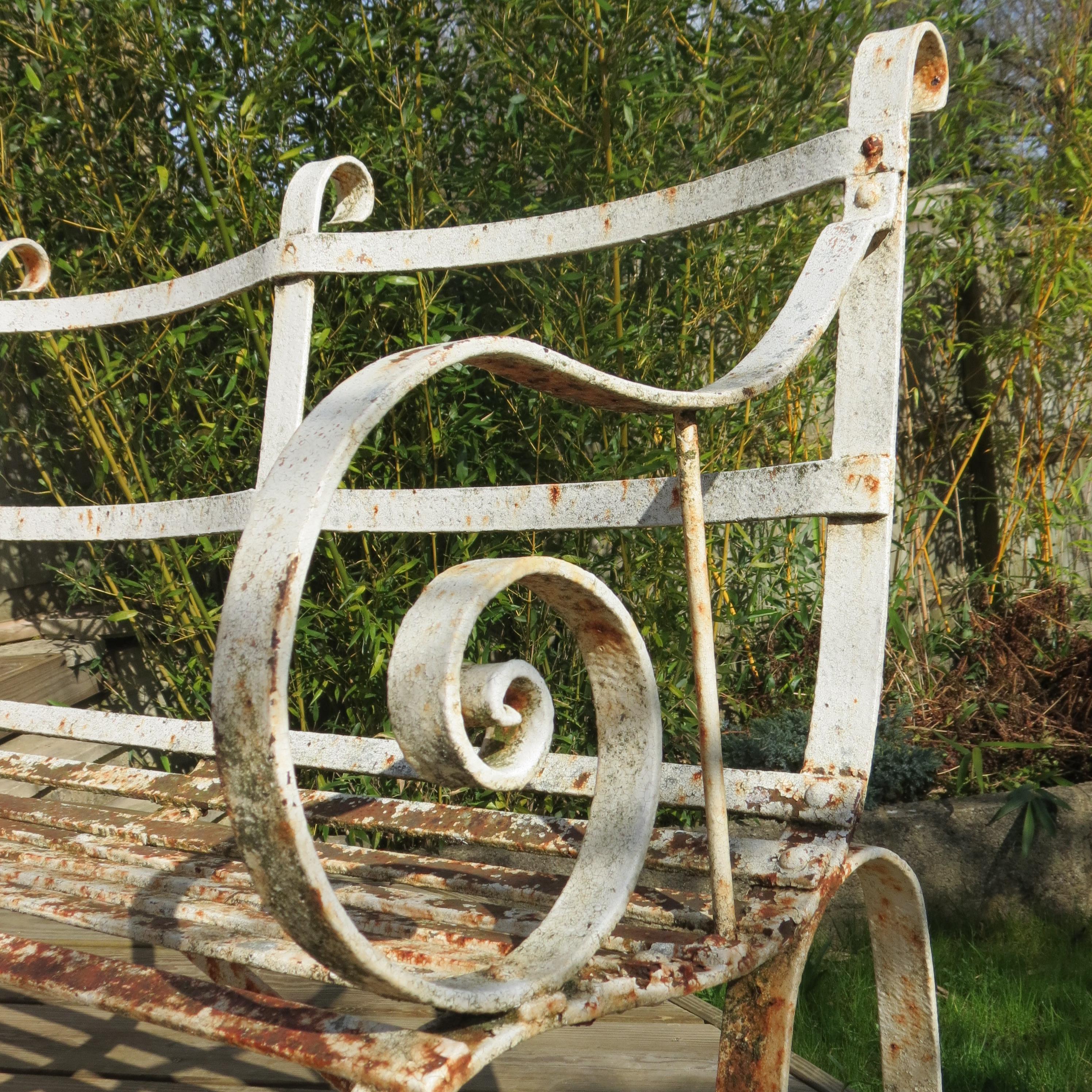 Regency Metal White Painted Garden Bench, 19th Century 1820s 1