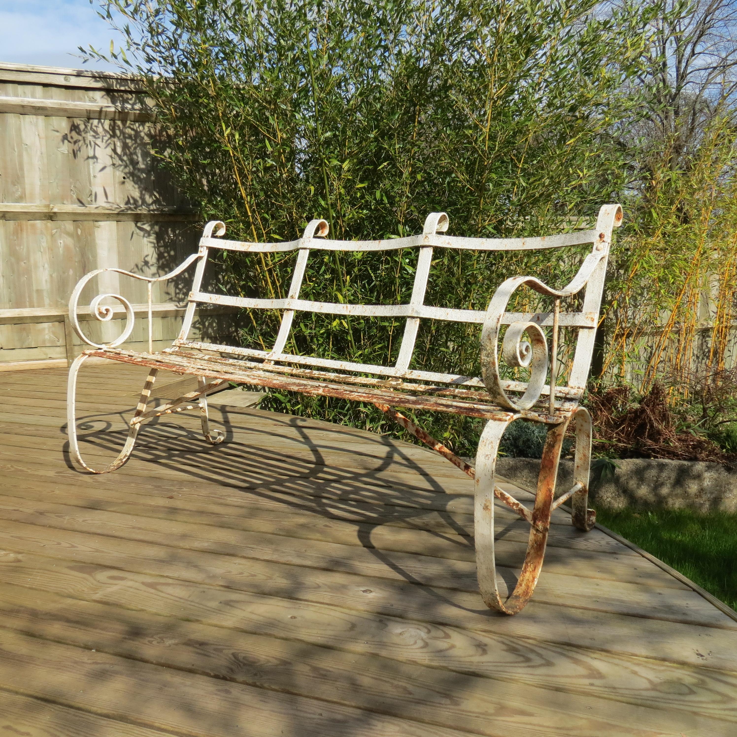 Regency Metal White Painted Garden Bench, 19th Century 1820s 4