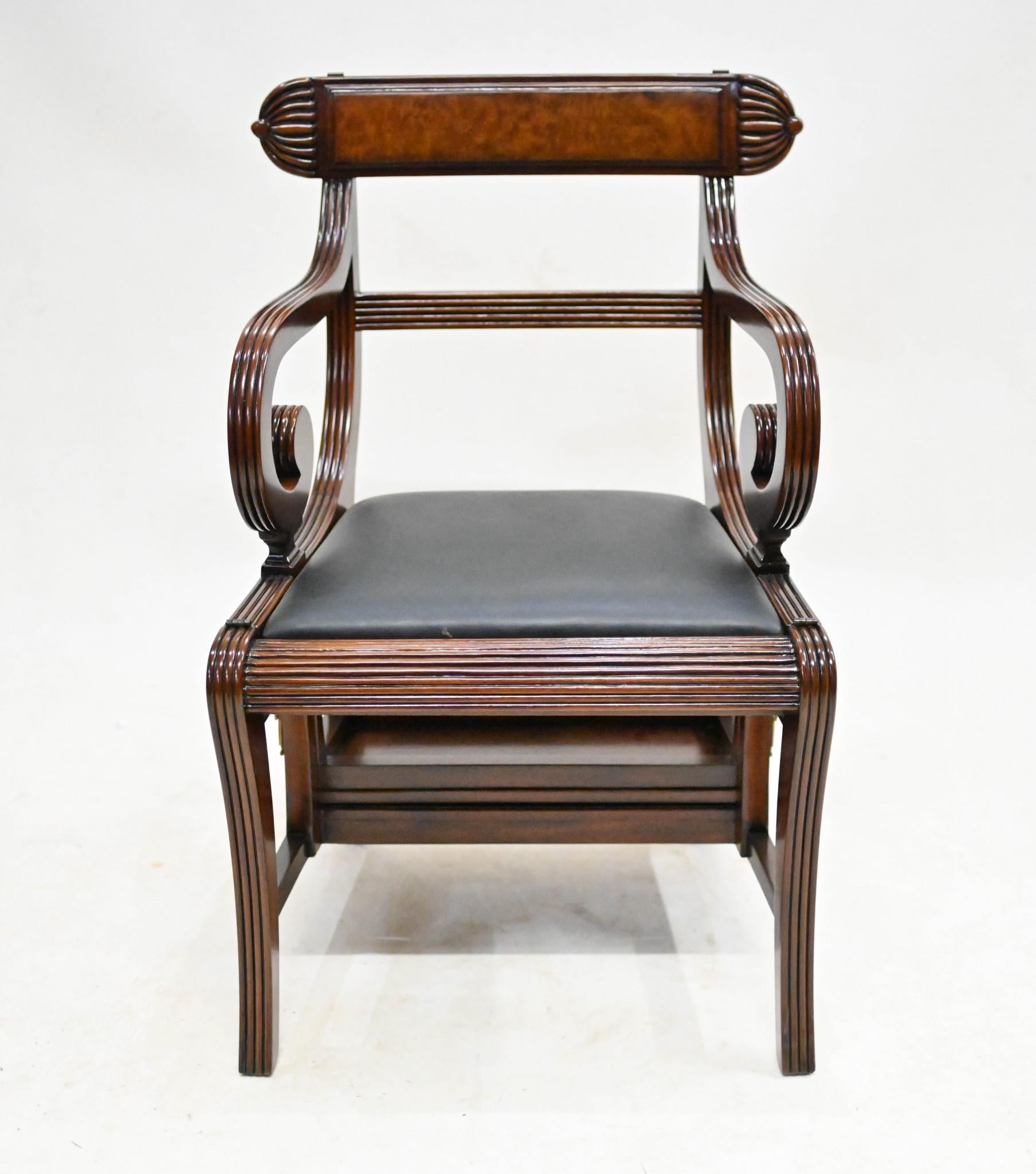 Regency Metamorphic Chair Set Library Steps Armchair Mahogany In Good Condition In Potters Bar, GB