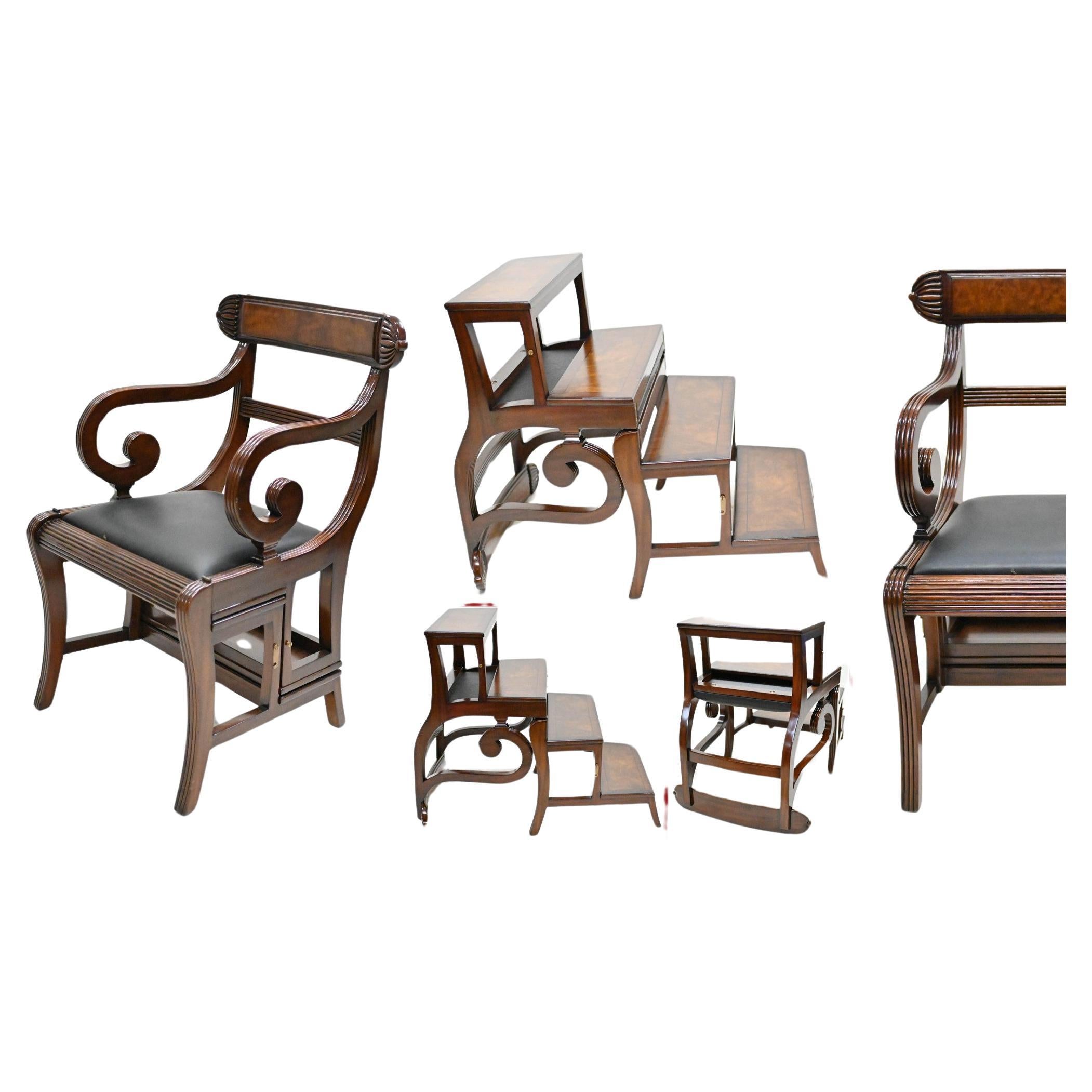 Regency Metamorphic Chair Set Library Steps Armchair Mahogany