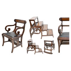 Ensemble de chaises métamorphiques Regency Library Steps fauteuil en acajou
