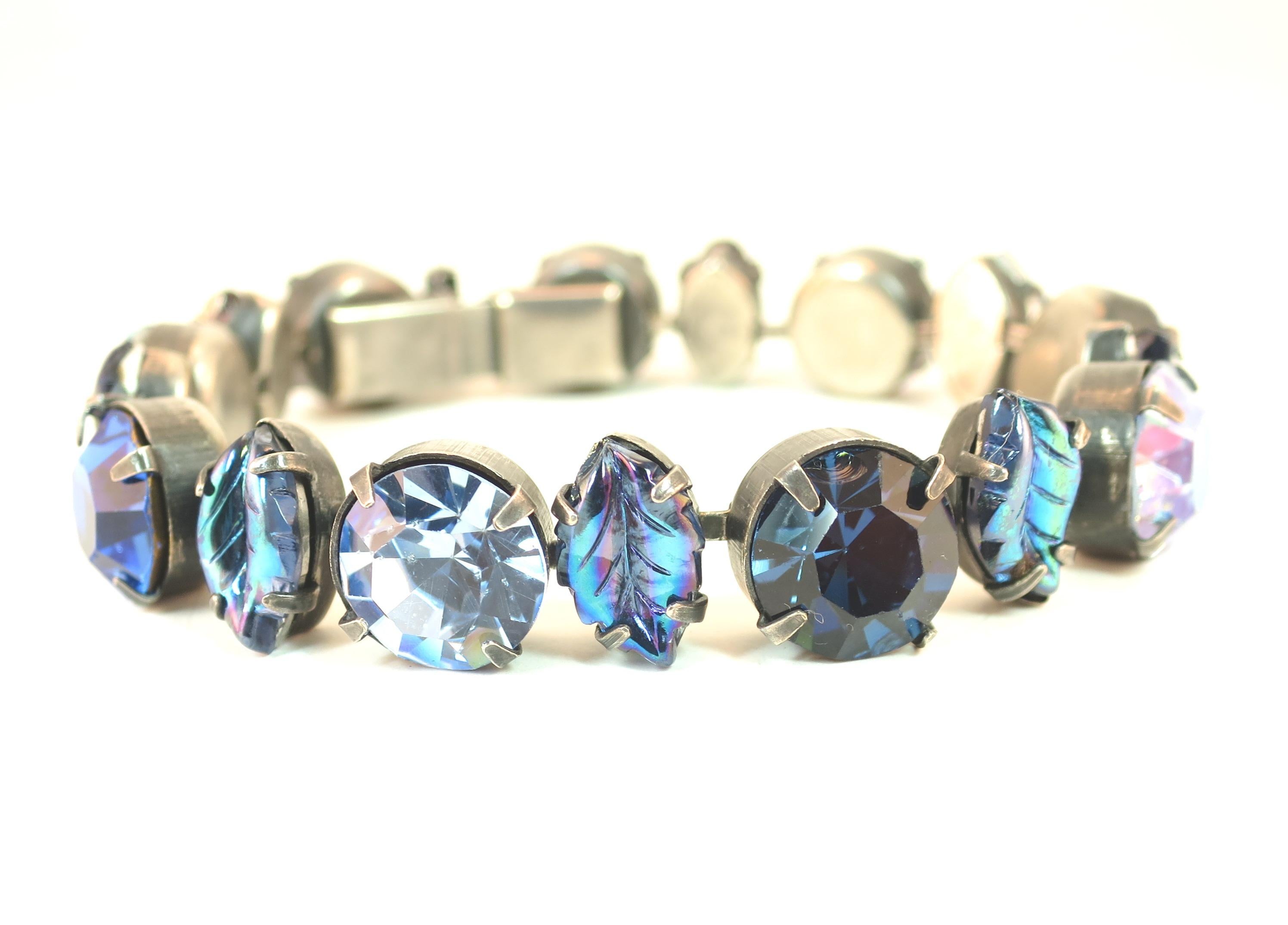 Regency Mid-Century Sapphire Crystal & Art Glass Bracelet, 1950s For Sale 8