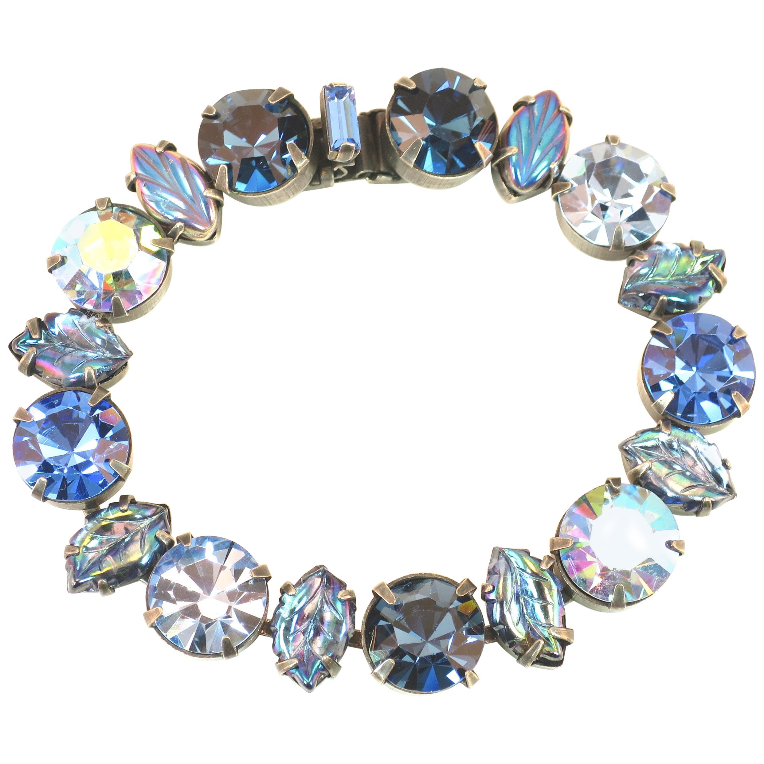 Regency Mid-Century Sapphire Crystal & Art Glass Bracelet, 1950s For Sale