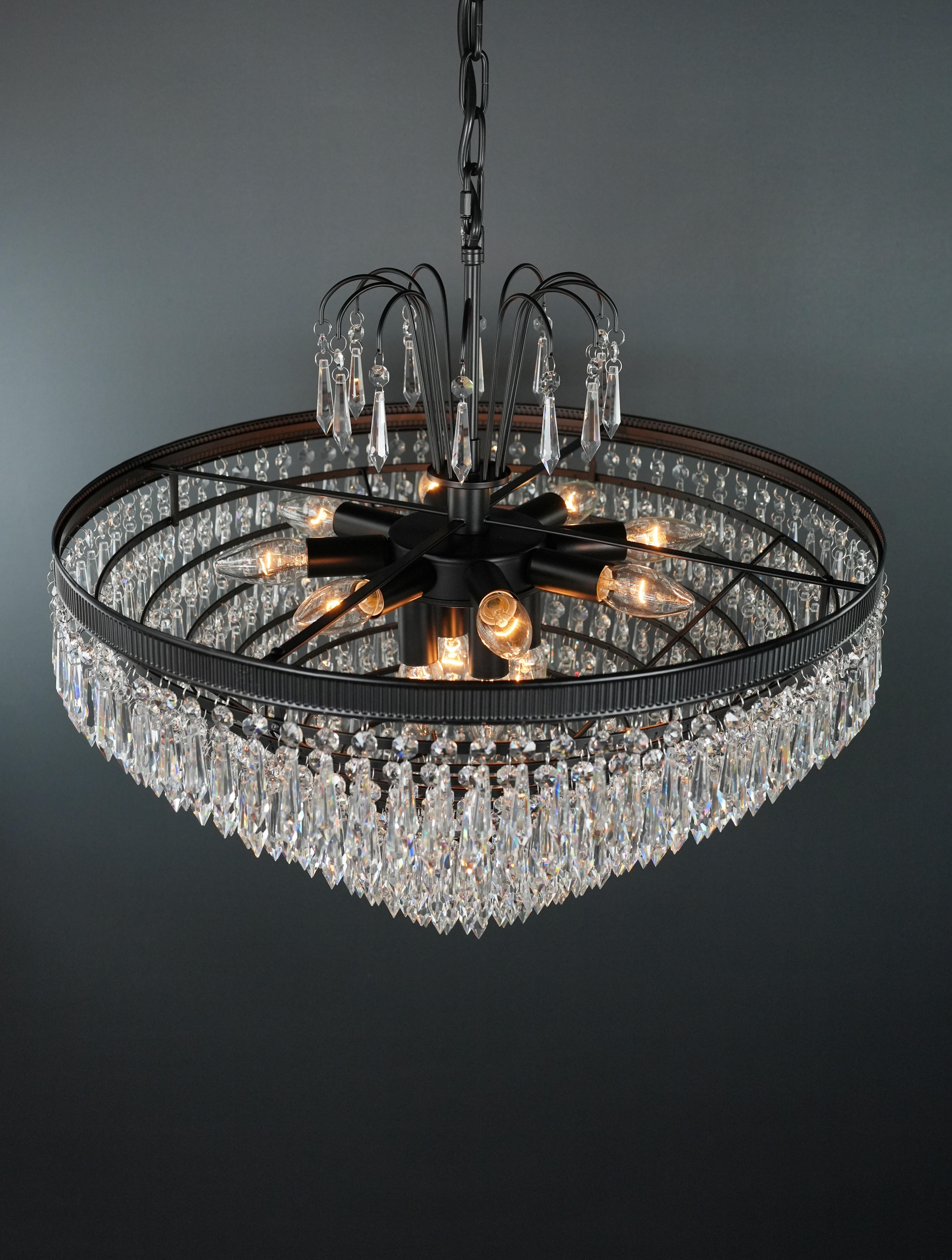 Regency Modern Black Crystal Chandelier Lamp Lustre For Sale 7