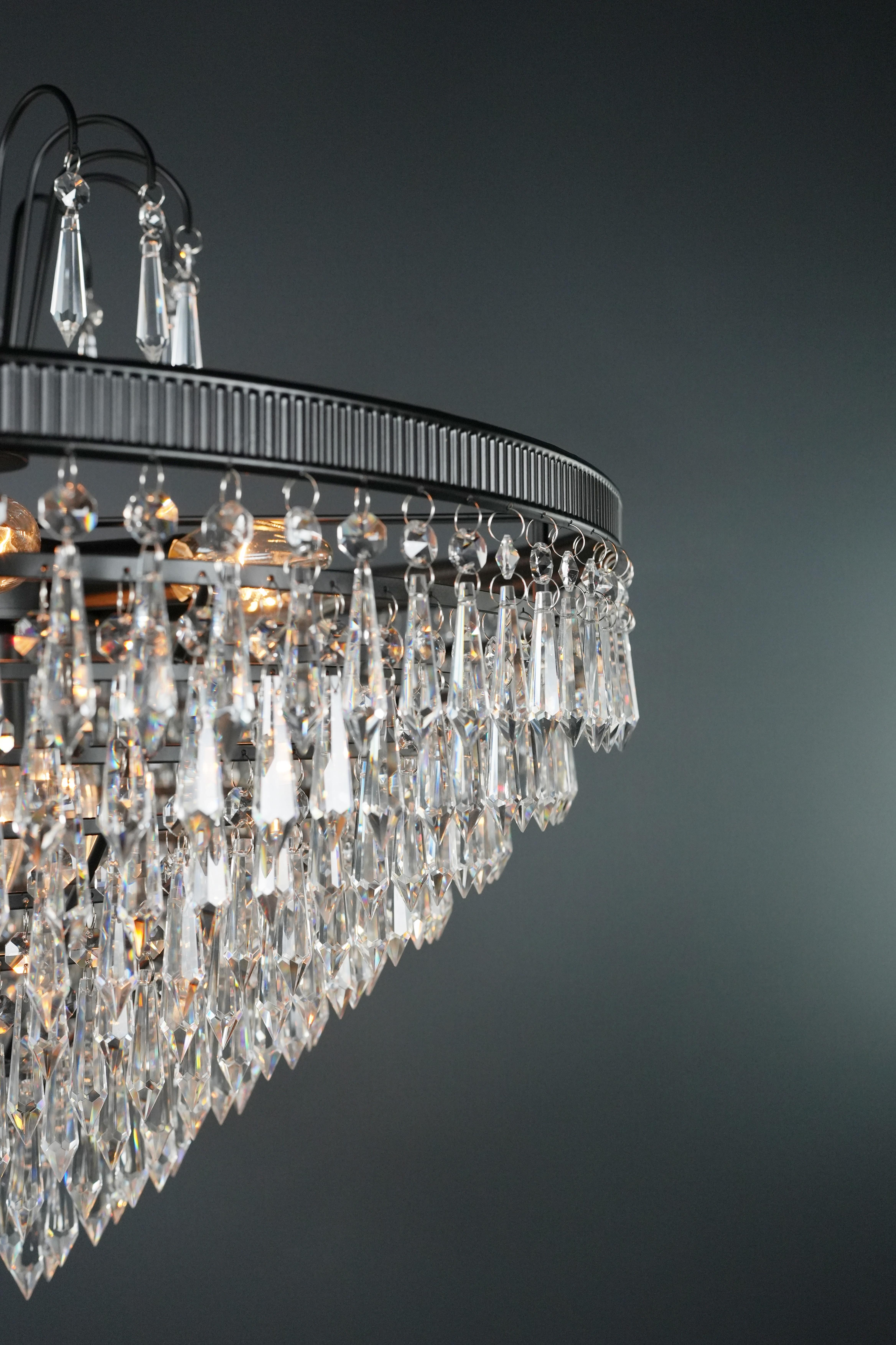 Regency Modern Black Crystal Chandelier Lamp Lustre For Sale 6