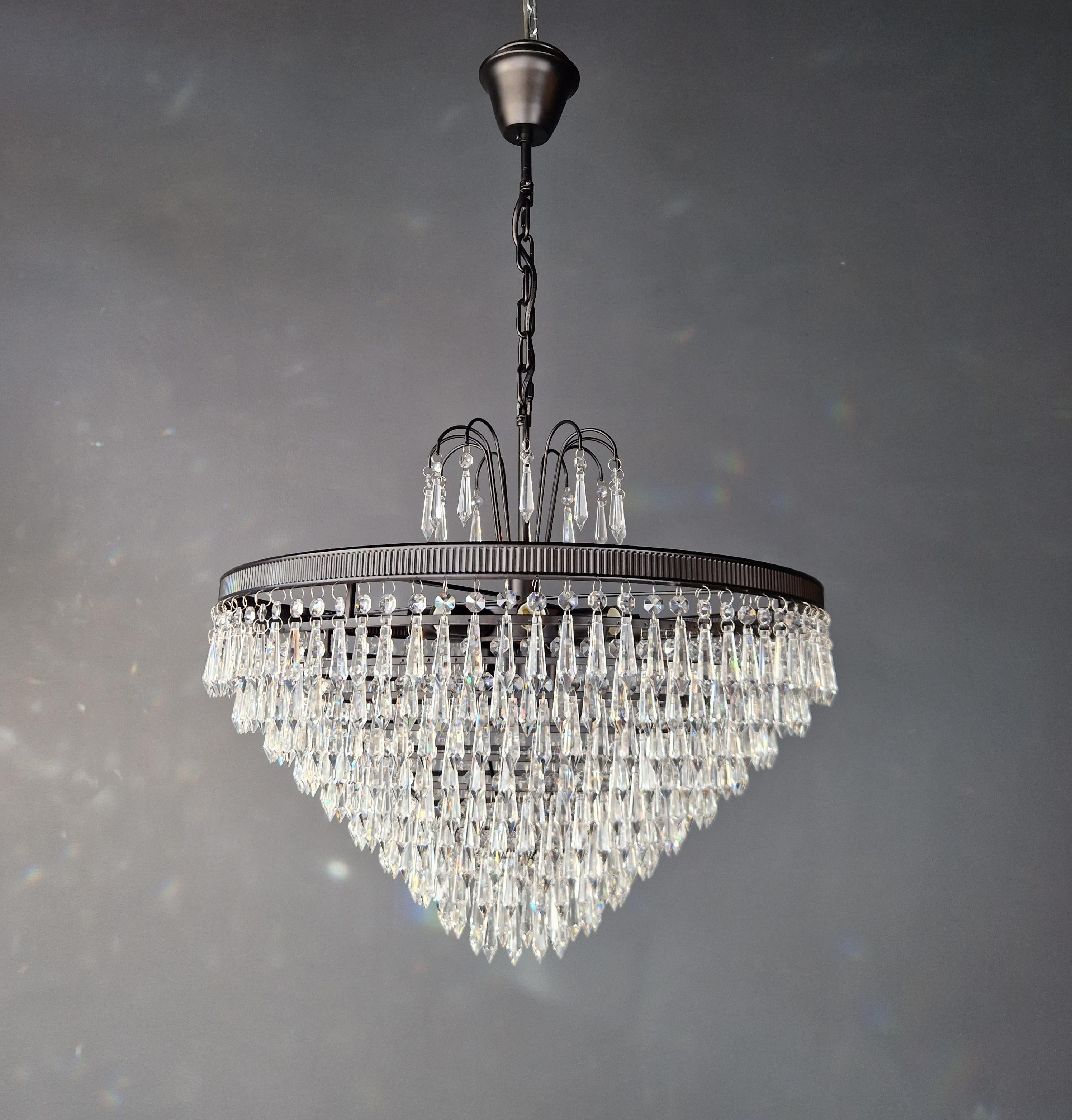 German Regency Modern Black Crystal Chandelier Lamp Lustre For Sale