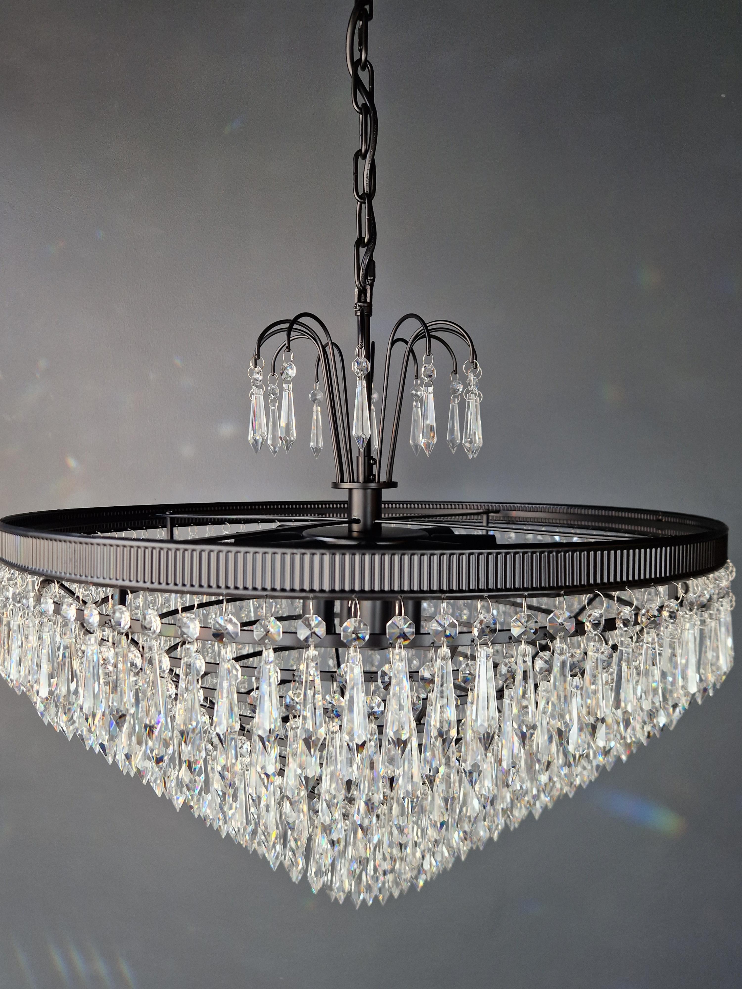 Regency Modern Black Crystal Chandelier Lamp Lustre For Sale 2