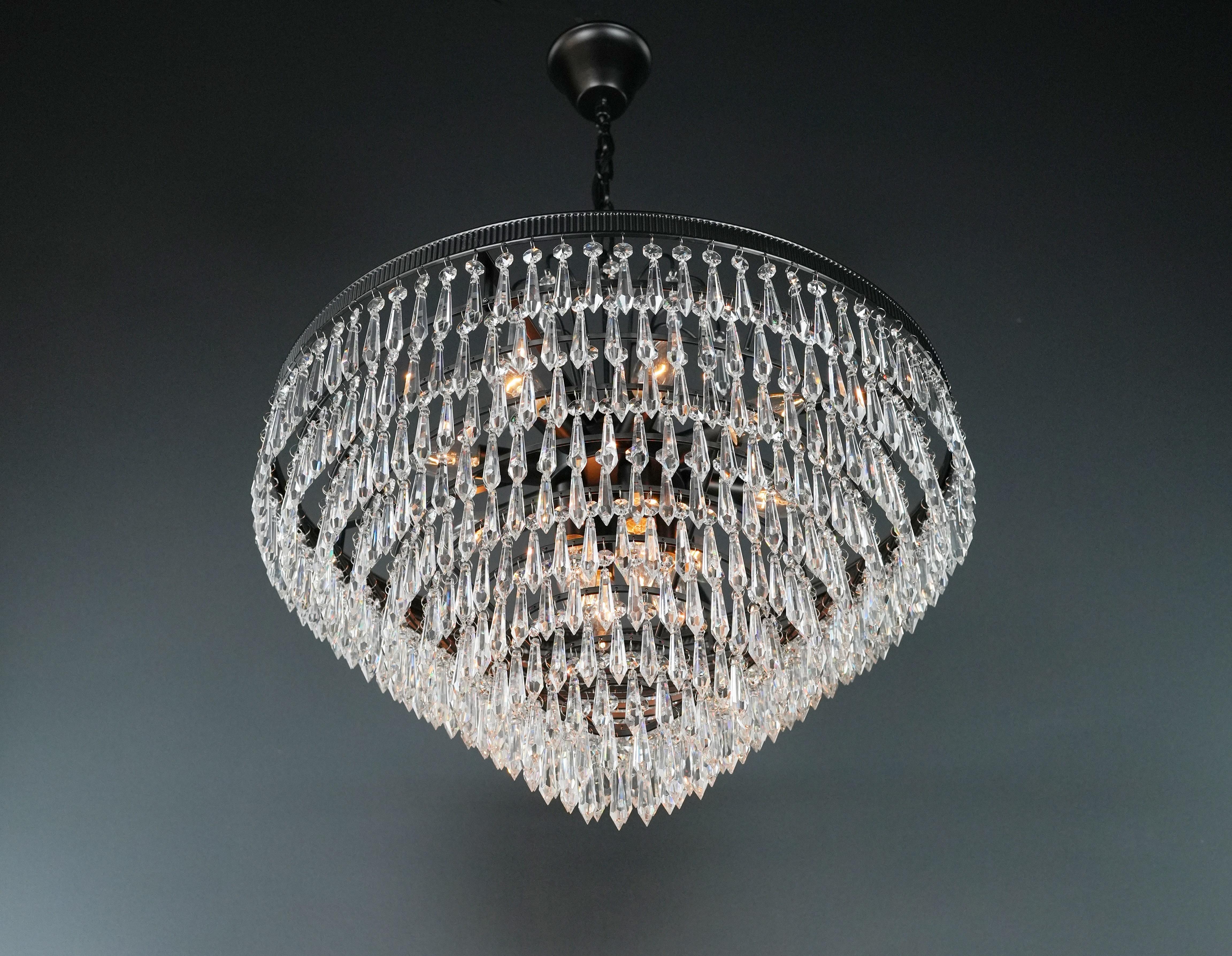 Contemporary Regency Modern Black Crystal Chandelier Lamp Lustre For Sale
