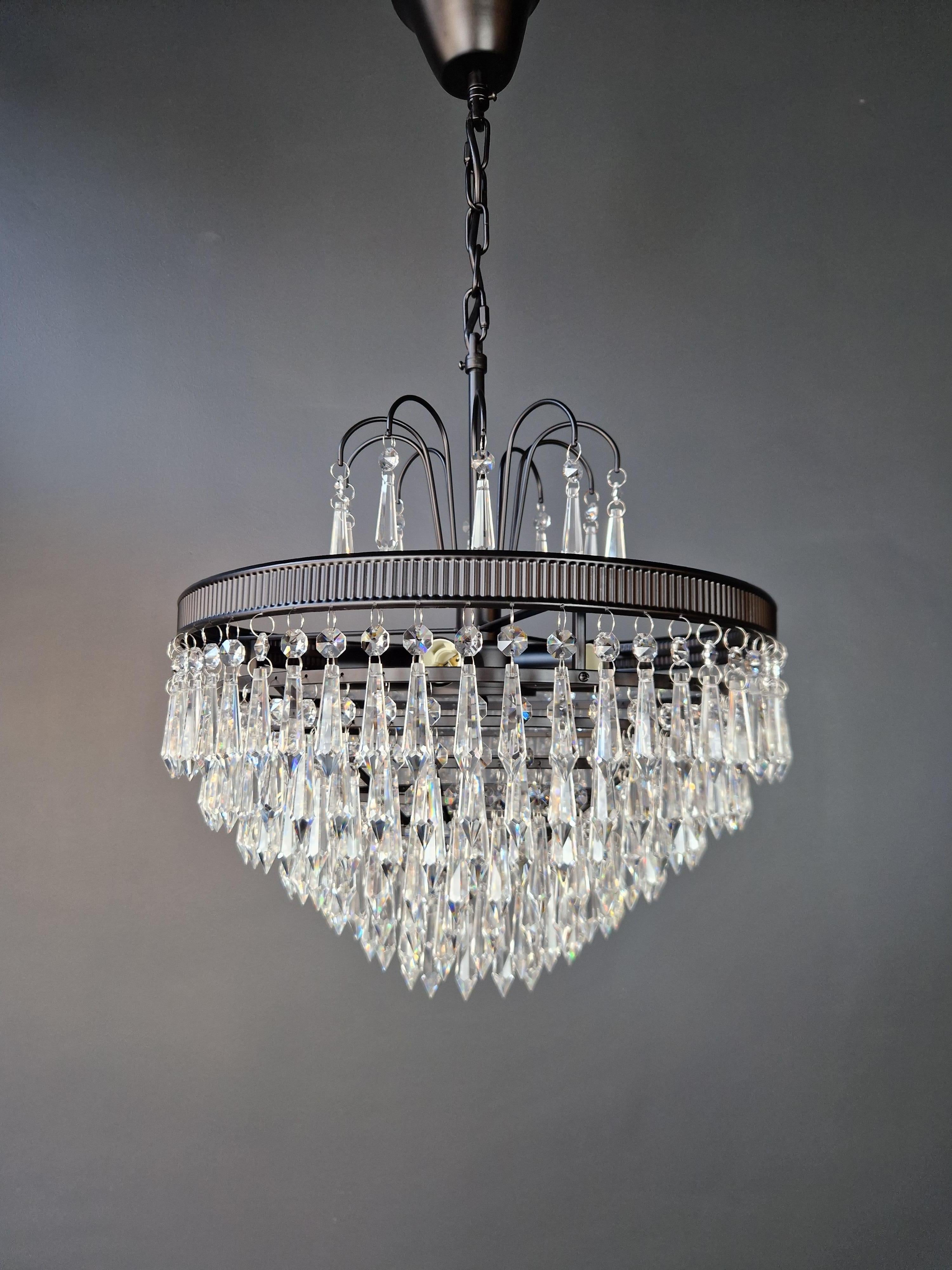Contemporary Regency Modern Black Crystal Chandelier Lamp Lustre For Sale
