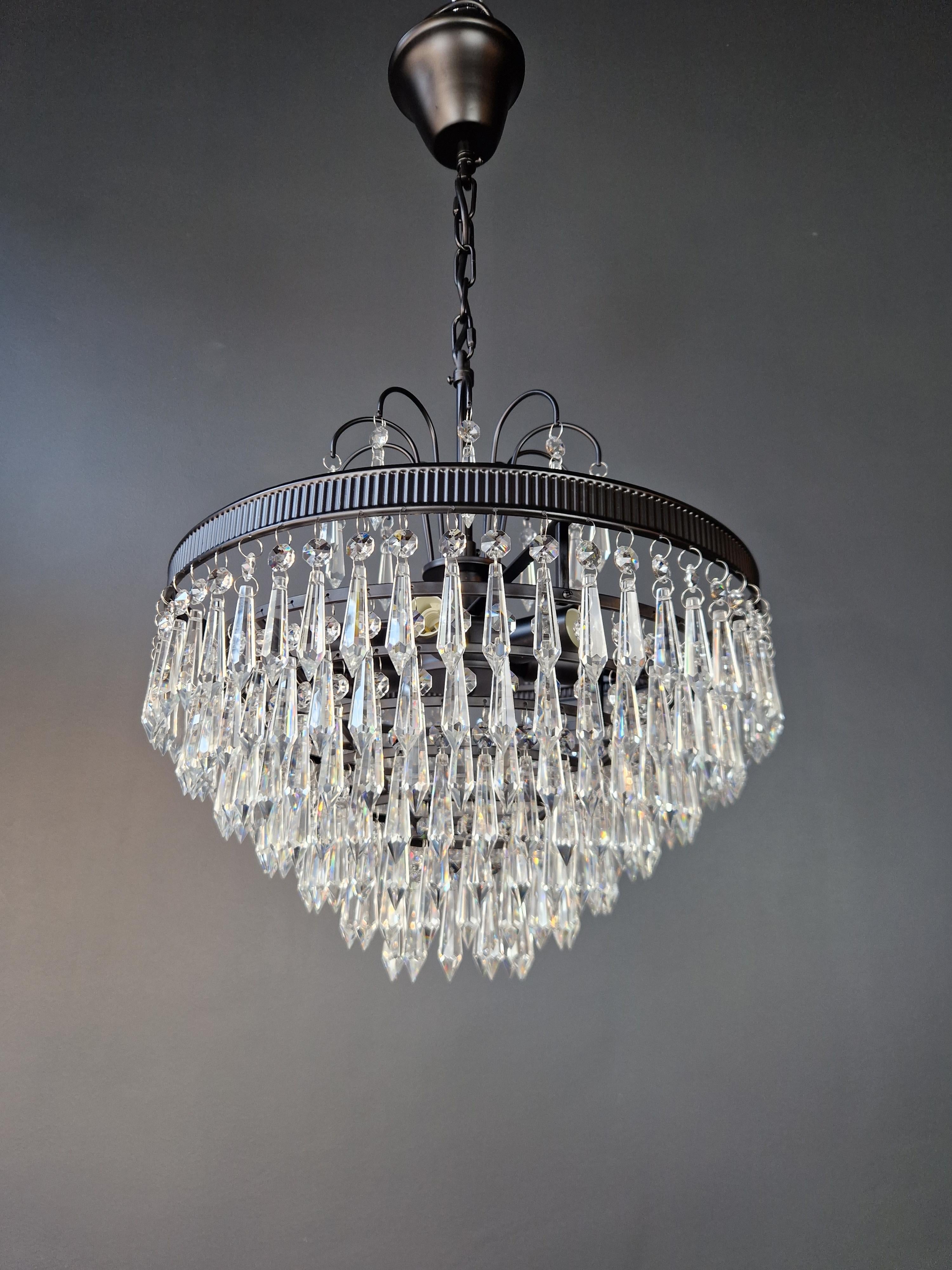 Regency Modern Black Crystal Chandelier Lamp Lustre For Sale 1