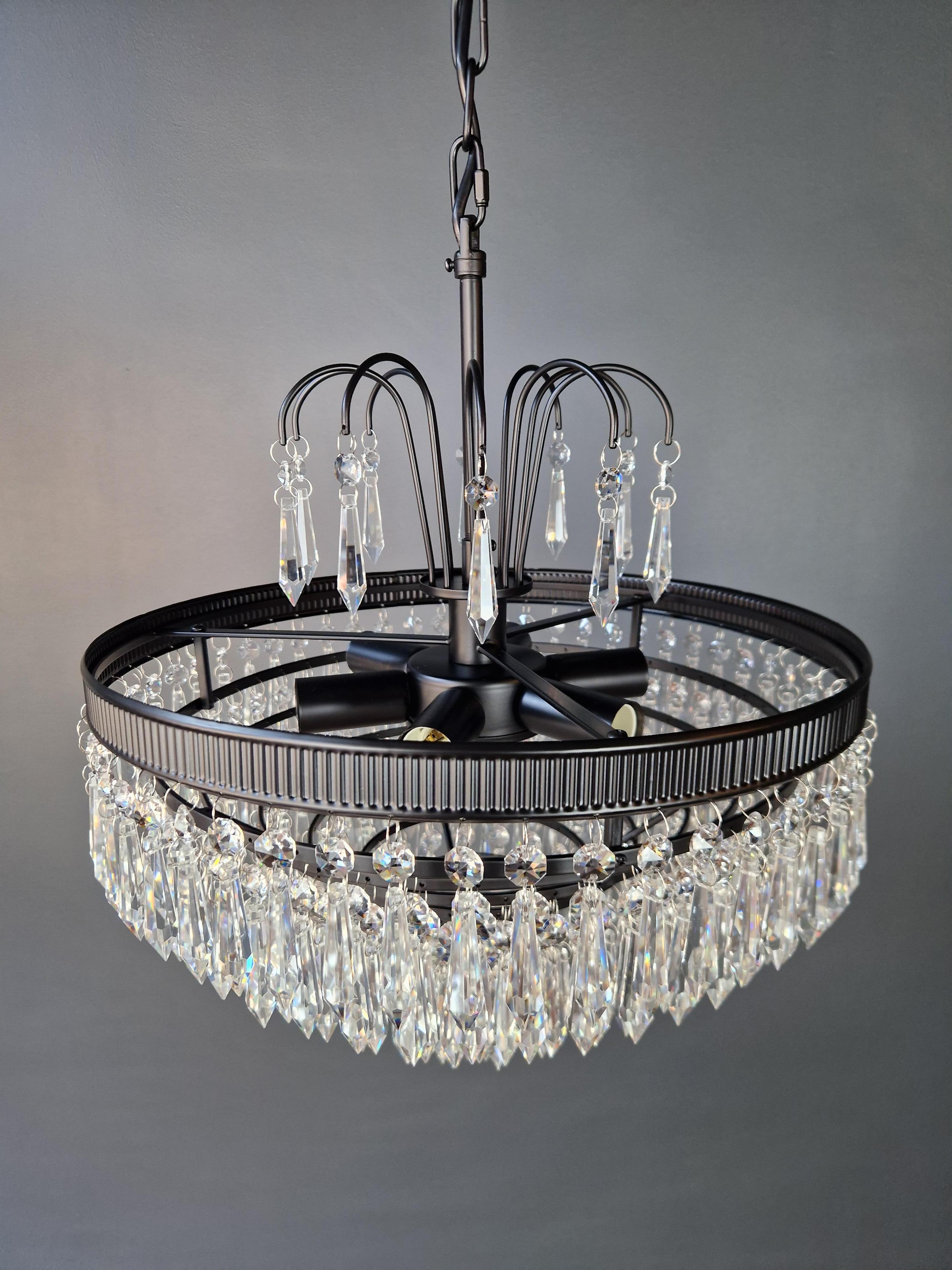 Regency Modern Black Crystal Chandelier Lamp Lustre For Sale 2