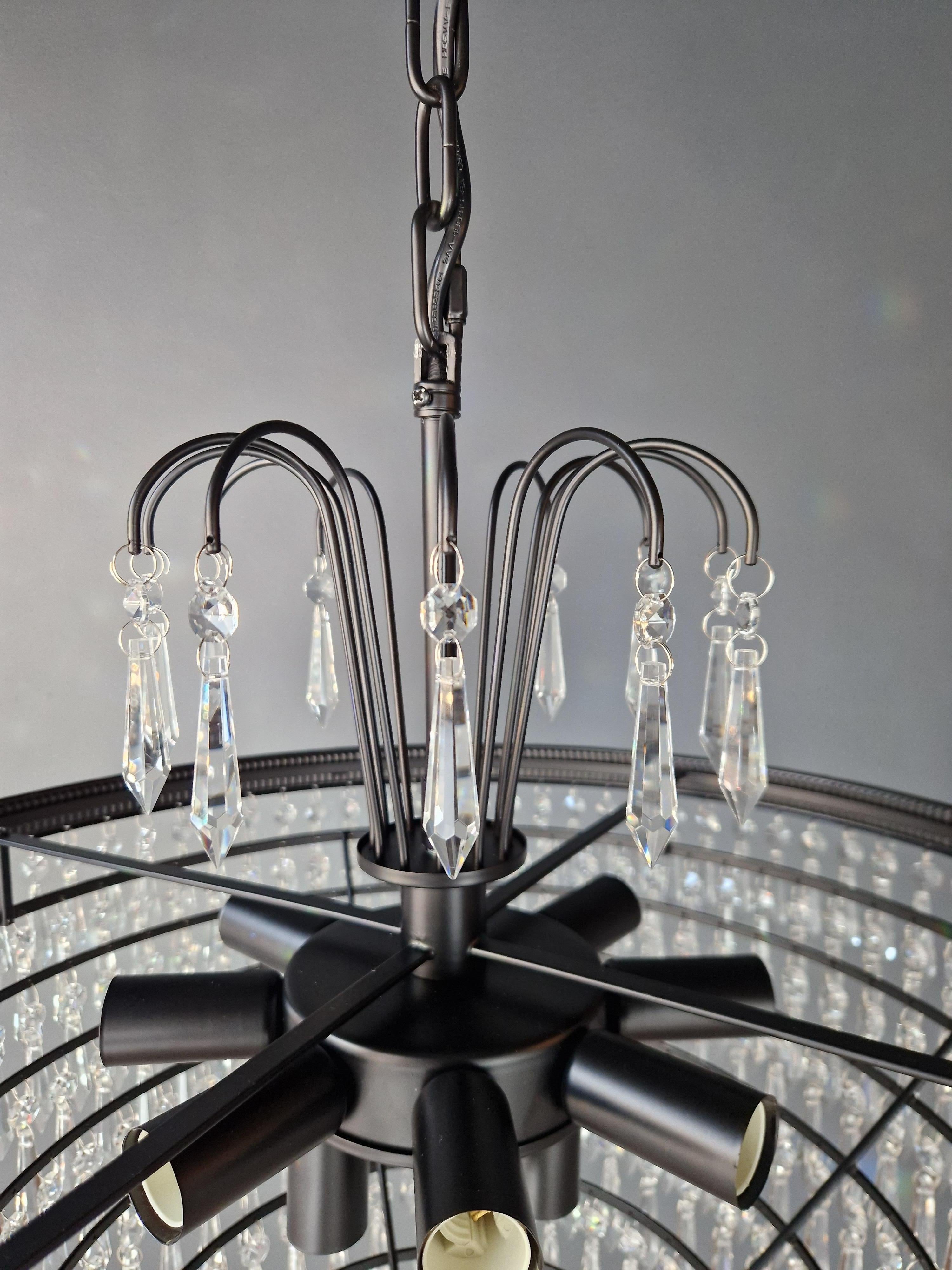 Regency Modern Black Crystal Chandelier Lamp Lustre For Sale 3