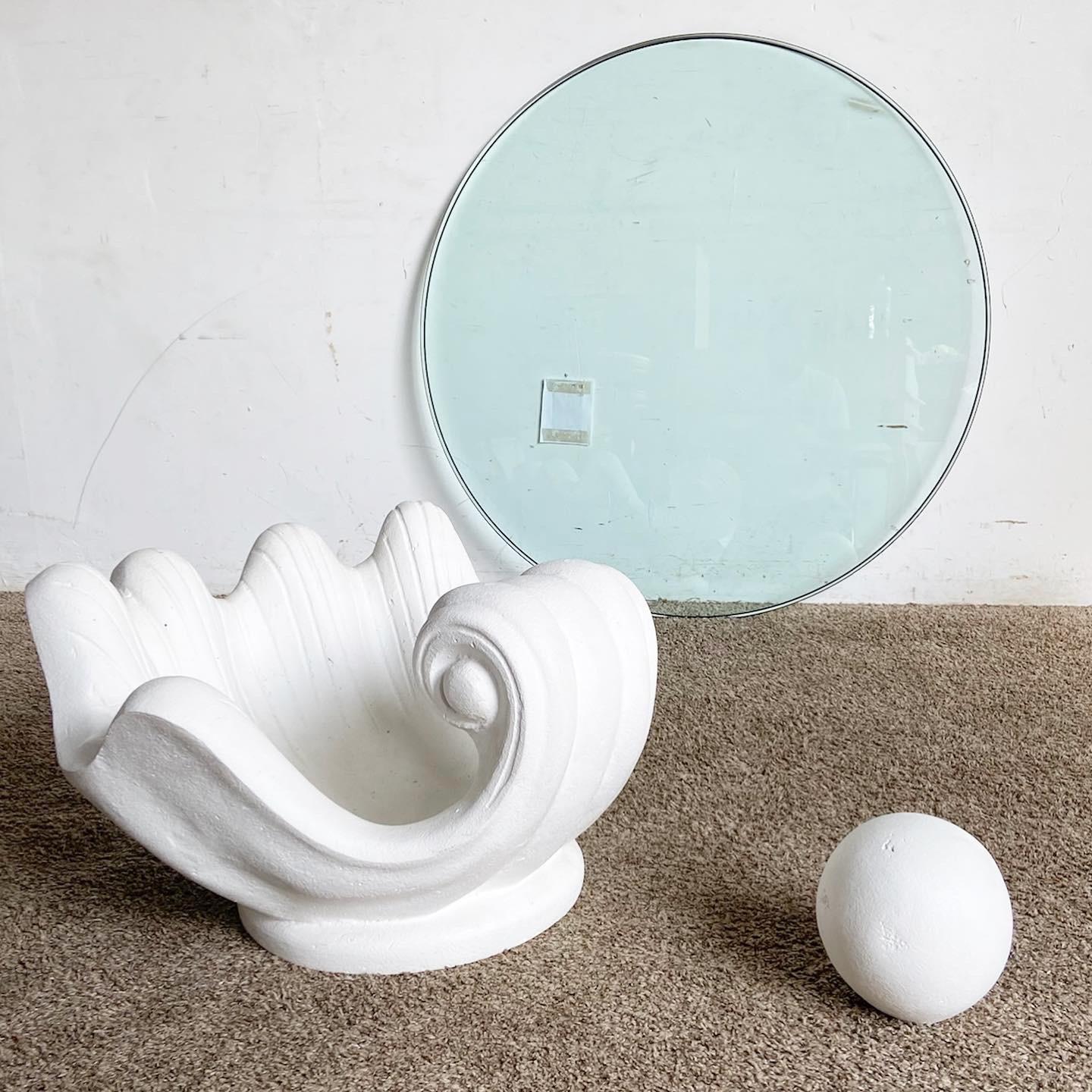 Table basse moderne Regency en plâtre blanc avec plateau en verre coquillage Clam 3