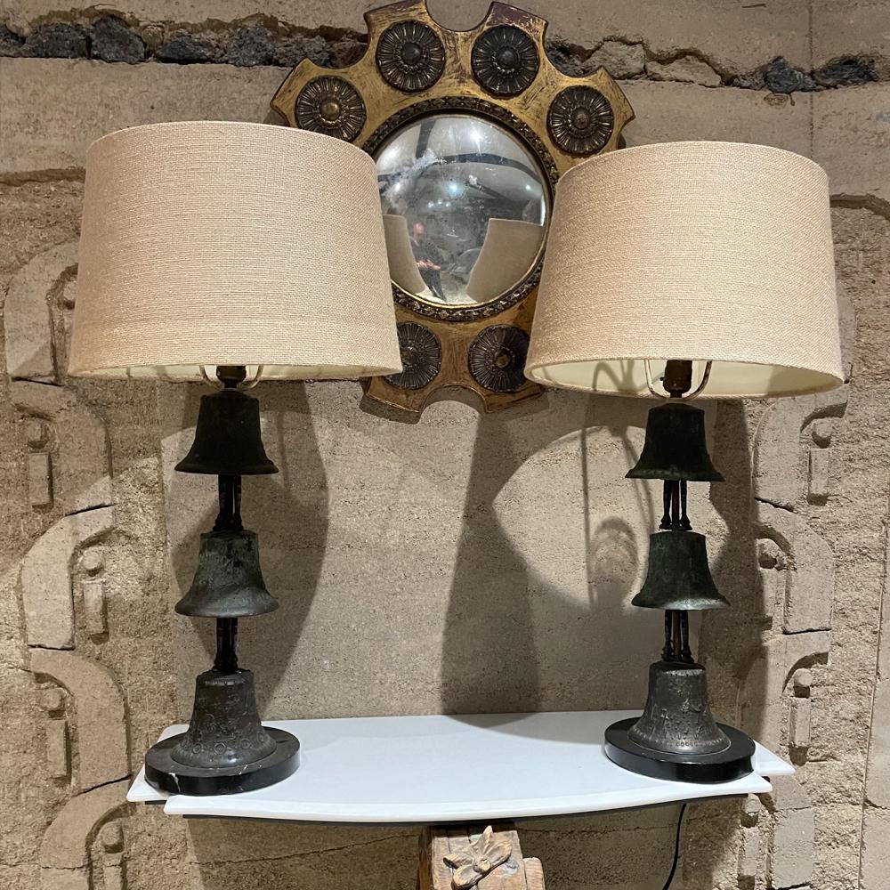 1940s Bronze Mejico Bell Table Lamps Marble Base Guadalajara For Sale 5