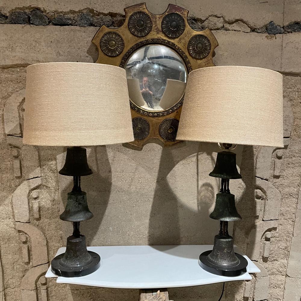1940s Bronze Mejico Bell Table Lamps Marble Base Guadalajara For Sale 2