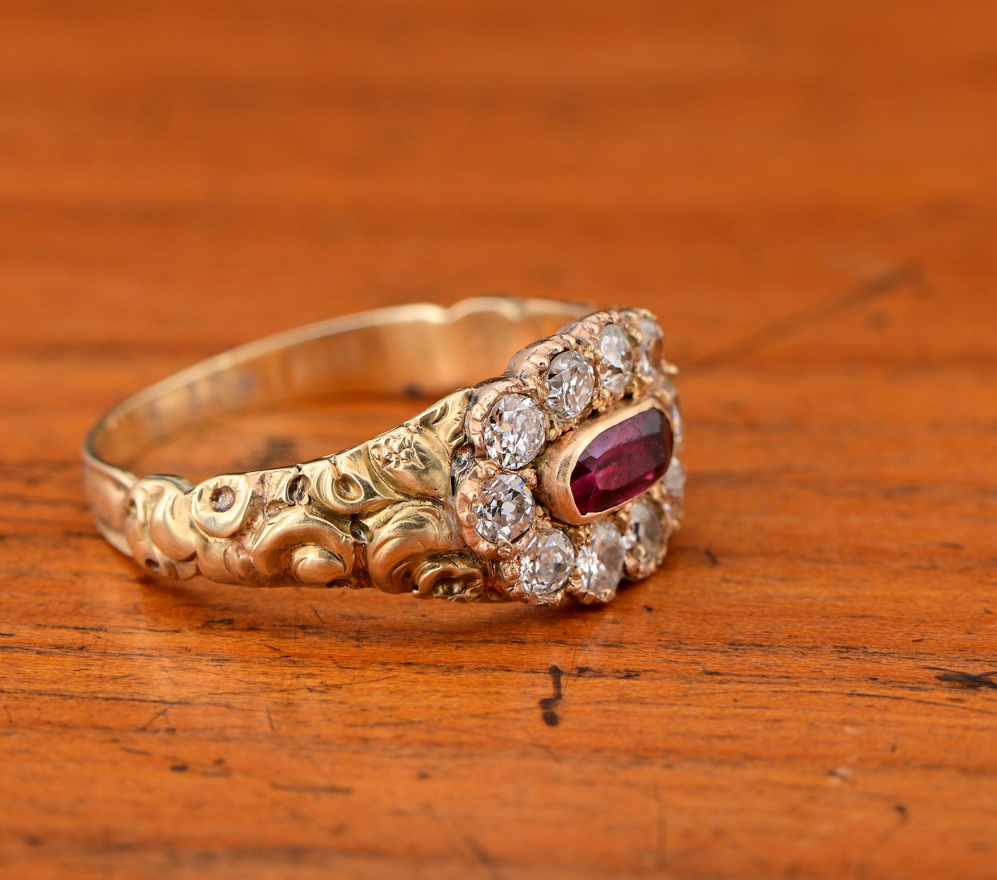 Regency Natural Untreated Ruby Diamond Rare Memorial 18 KT ring In Good Condition For Sale In Napoli, IT