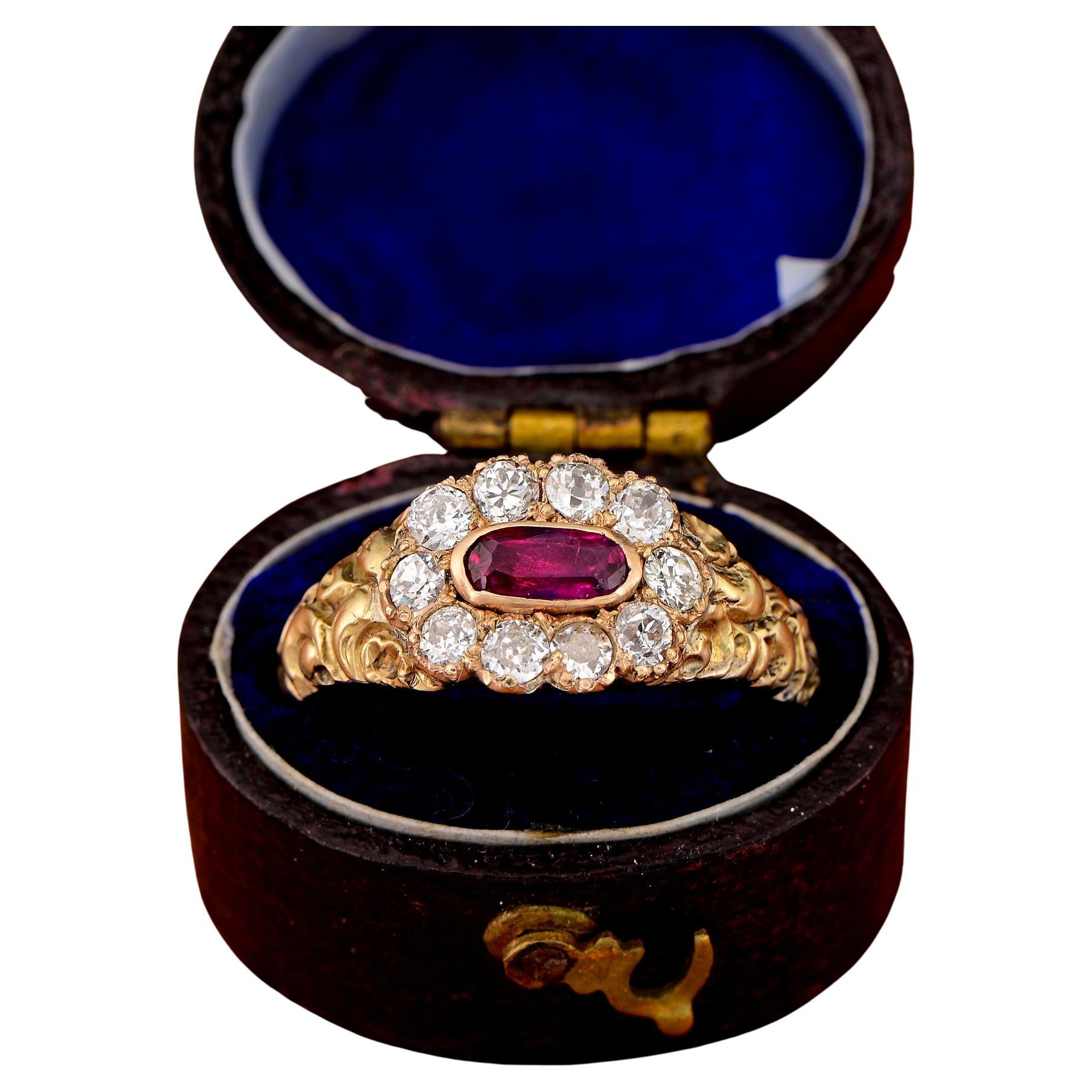 Regency Natural Untreated Ruby Diamond Rare Memorial 18 KT ring For Sale