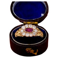Bague commémorative rare Regency 18 KT en rubis naturel non traité et diamants