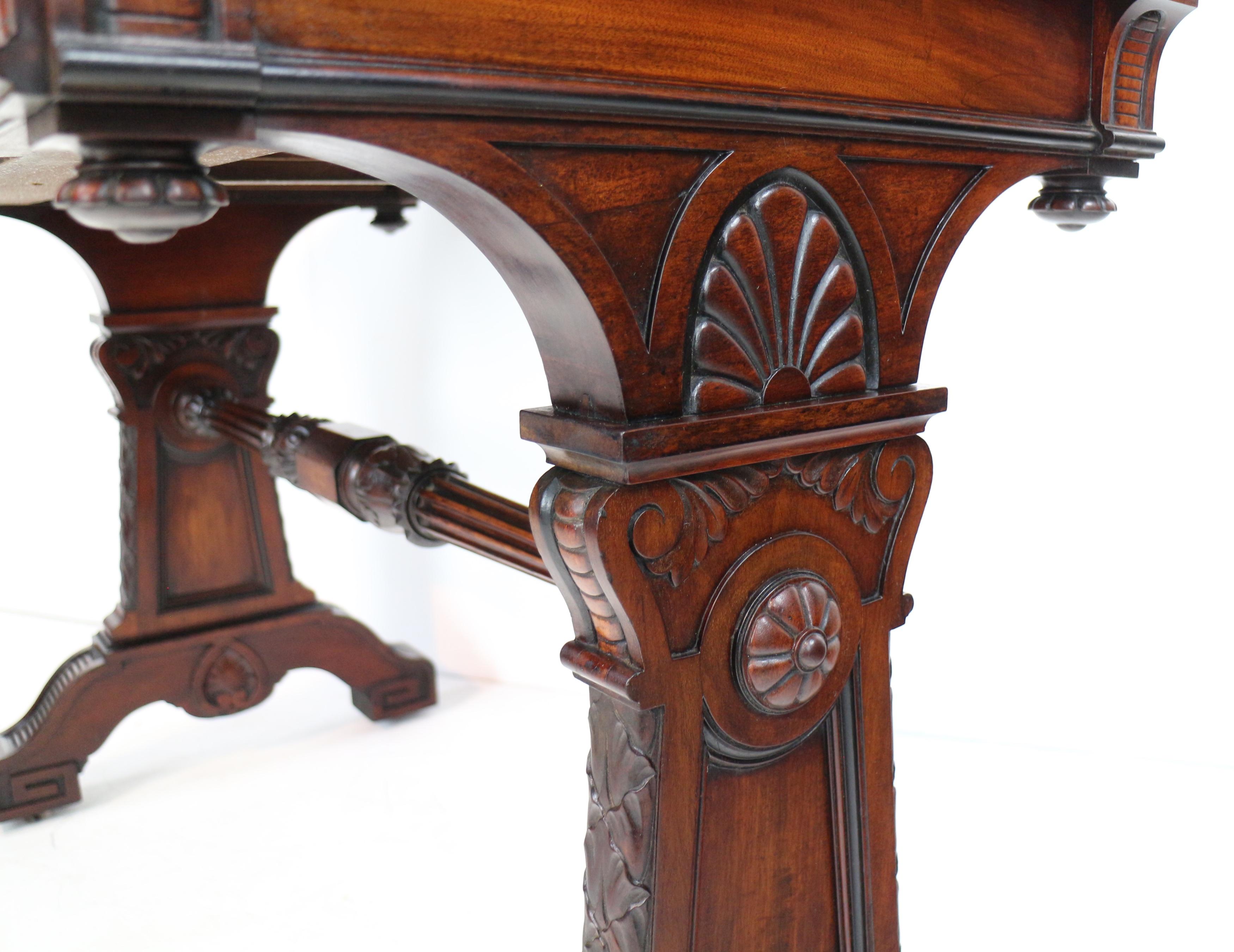 Brass Regency Neoclassical Mahogany Library Table in the manner of Richard Bridgen For Sale
