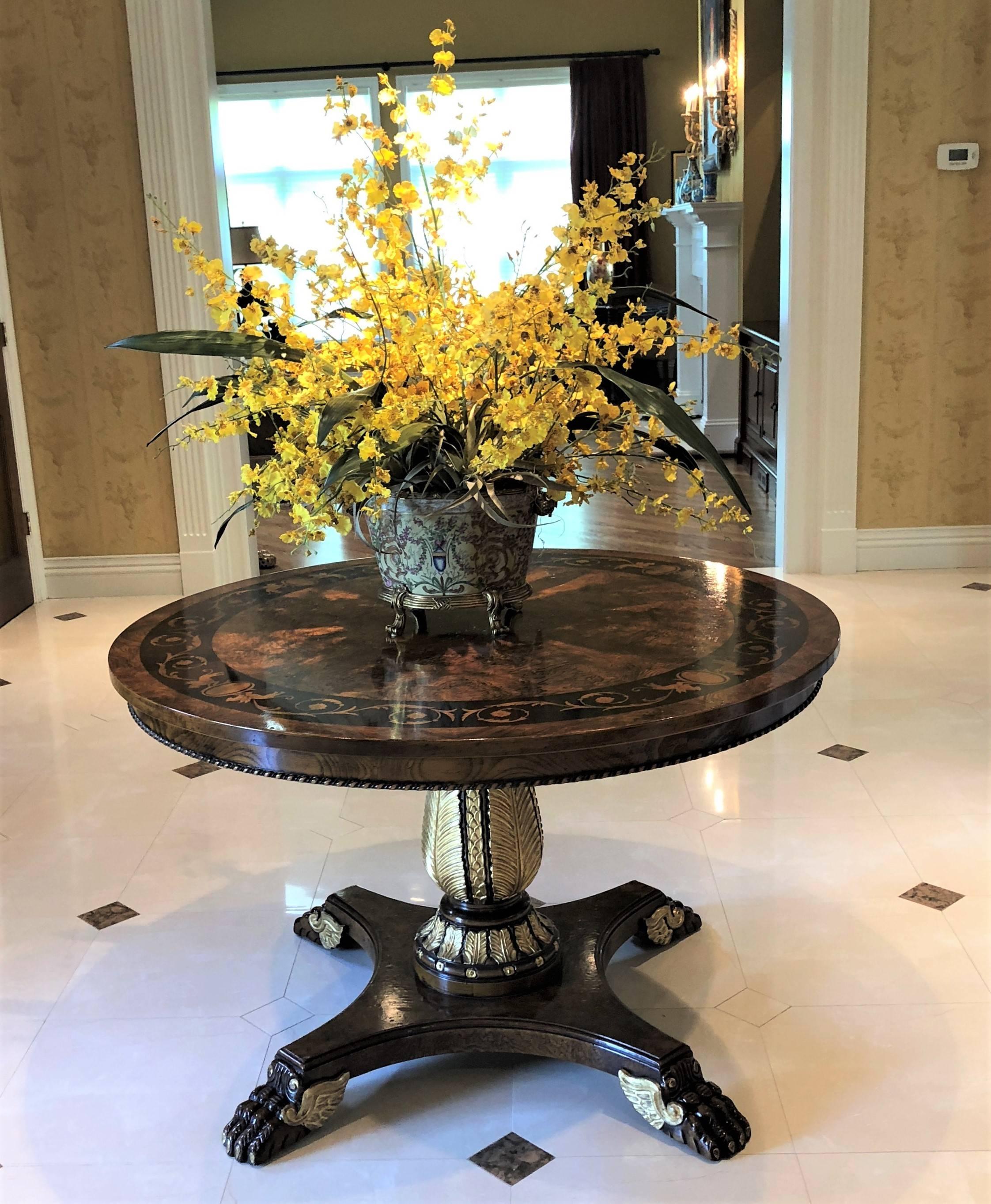 Mid-Century Modern Regency Neoclassical Style Inlaid Foyer Top Round Centre Table Francesco Molon