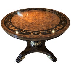 Table de centre ronde à dessus marqueté de style néoclassique Regency Francesco Molon