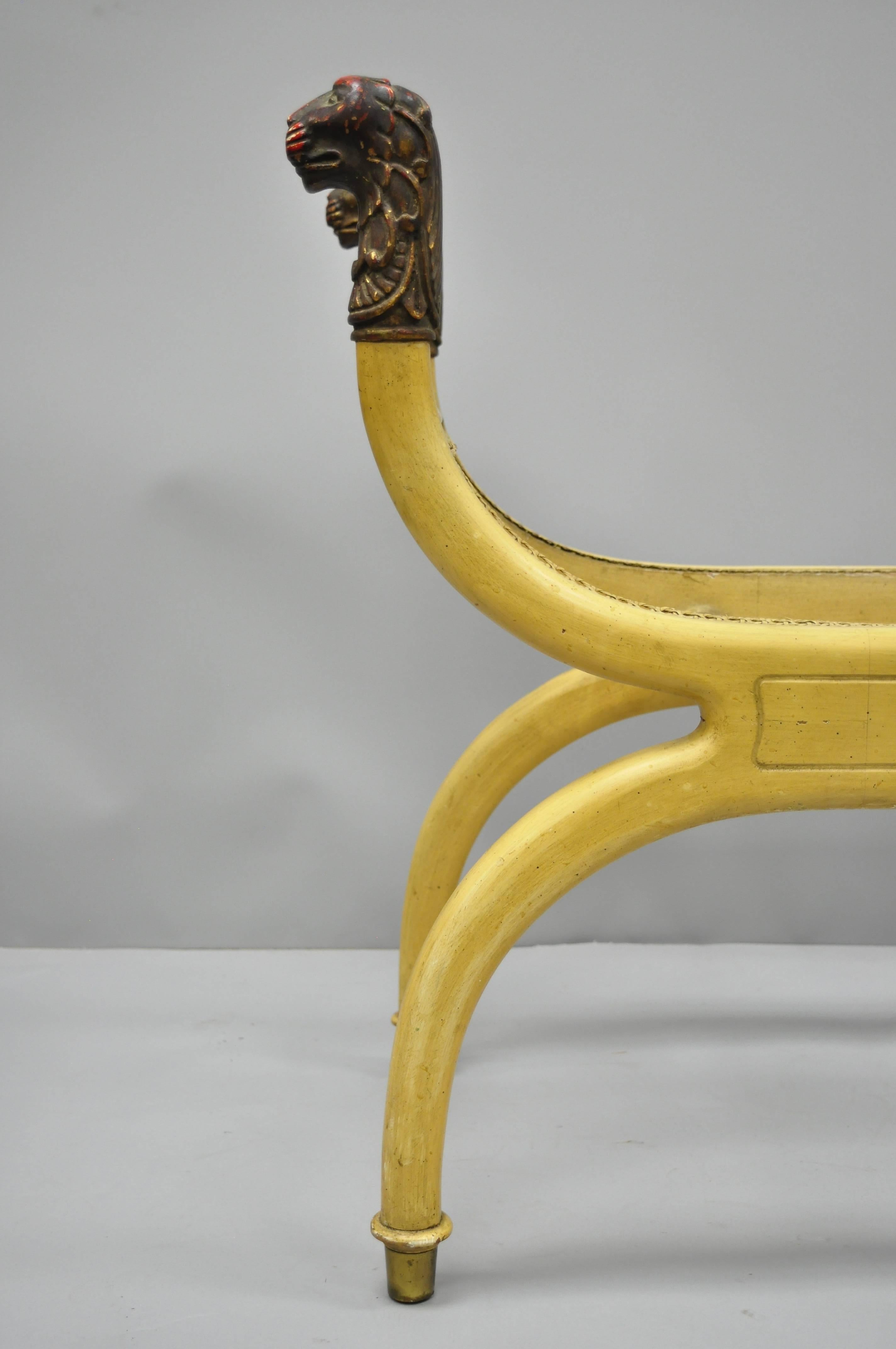 Regency Neoclassical Style Lion Head Curule Long x Frame Bench Bruschi & Rolando In Good Condition In Philadelphia, PA
